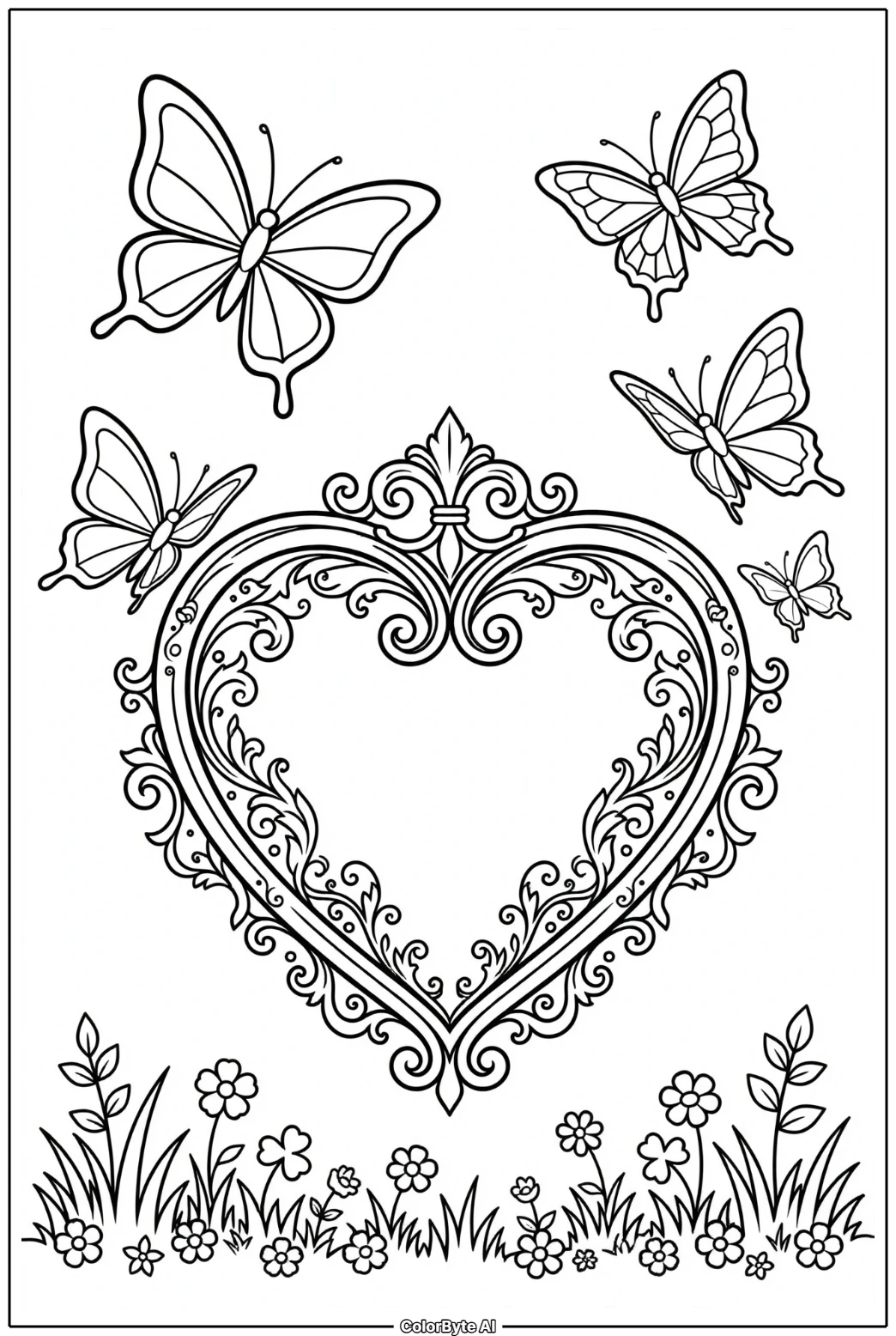 Butterflies Around Decorative Heart