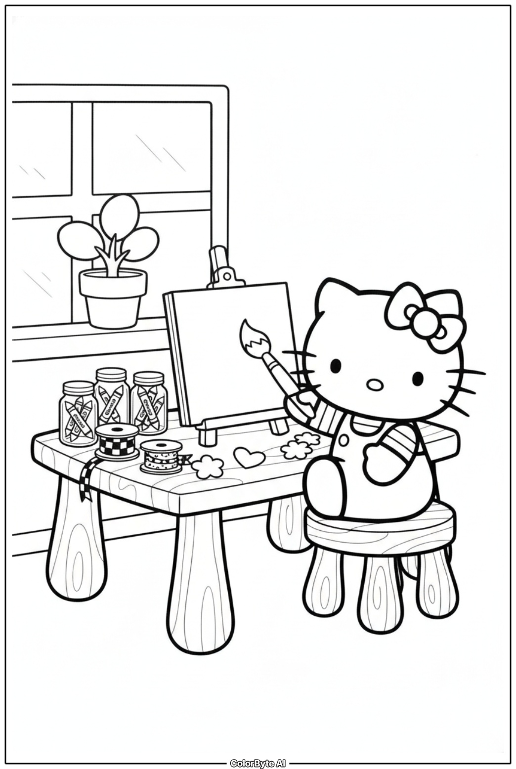 Hello Kitty at her art craft desk