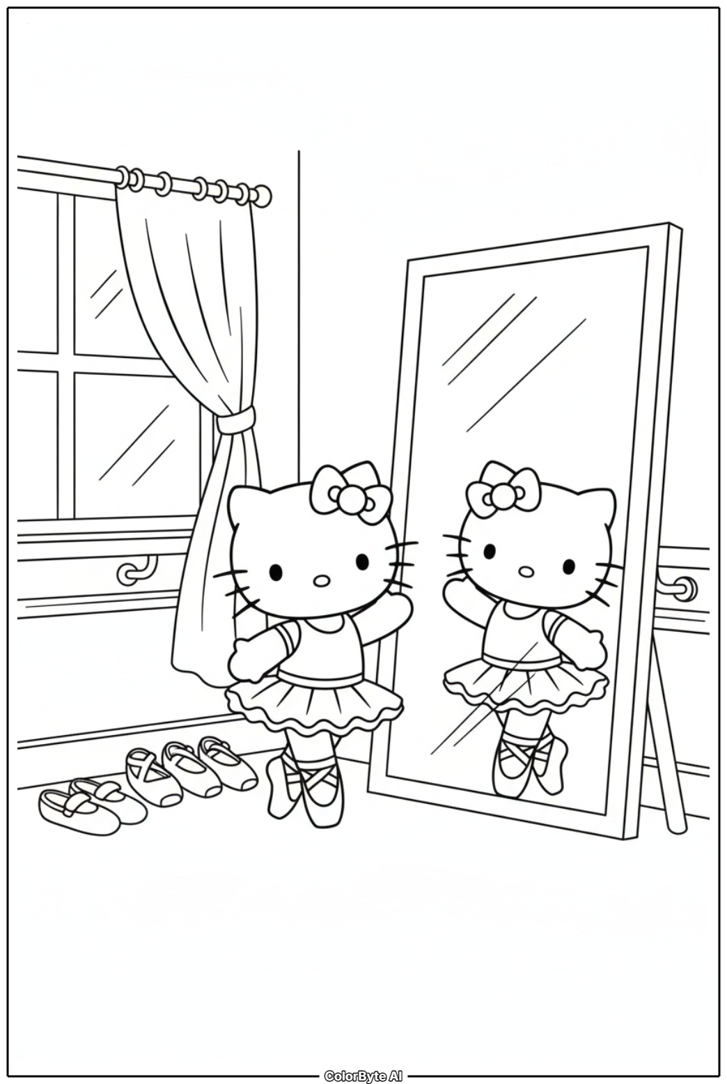 Hello Kitty at ballet studio dancing