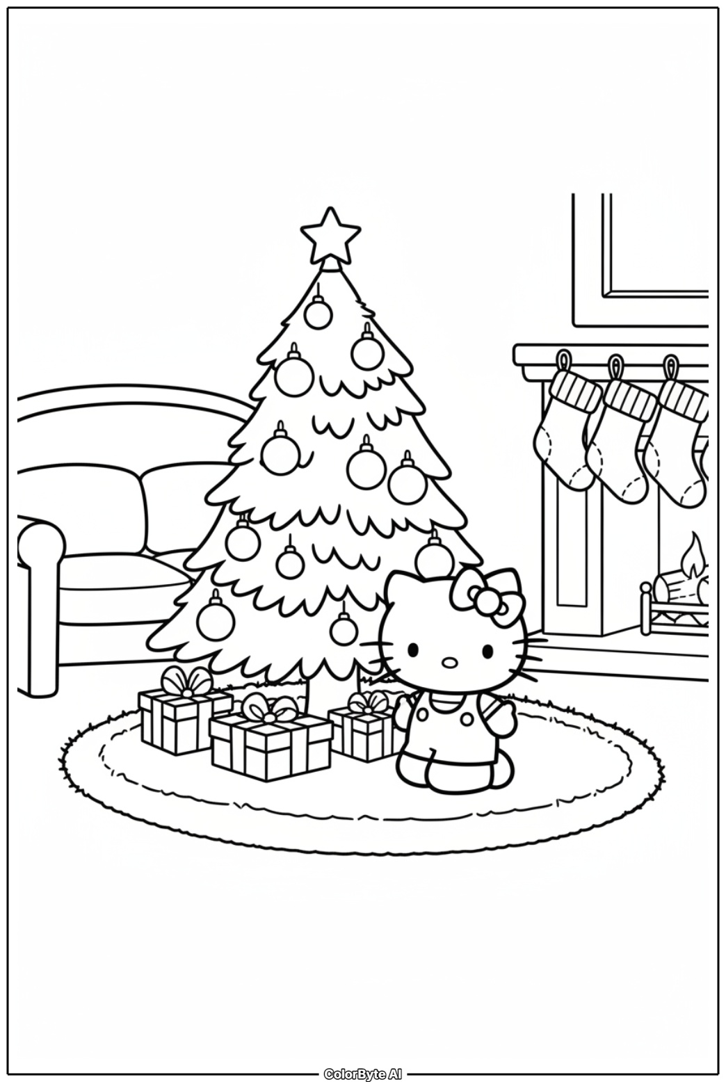 Hello Kitty in Christmas living room