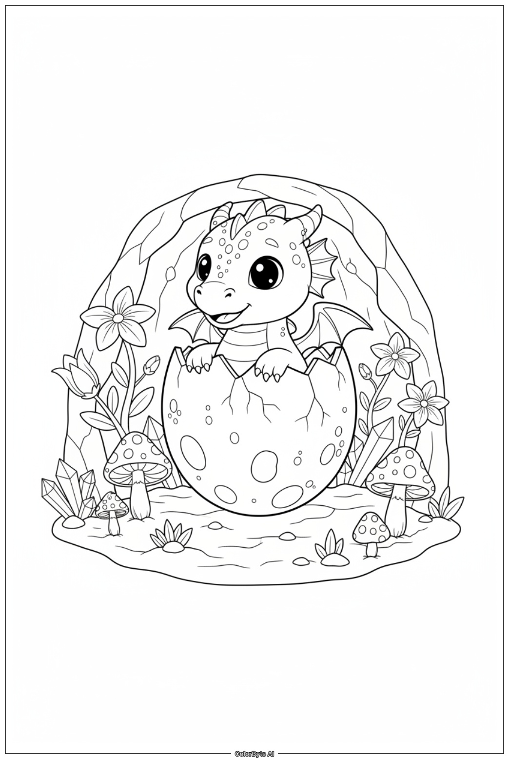 Baby dragon hatching from egg