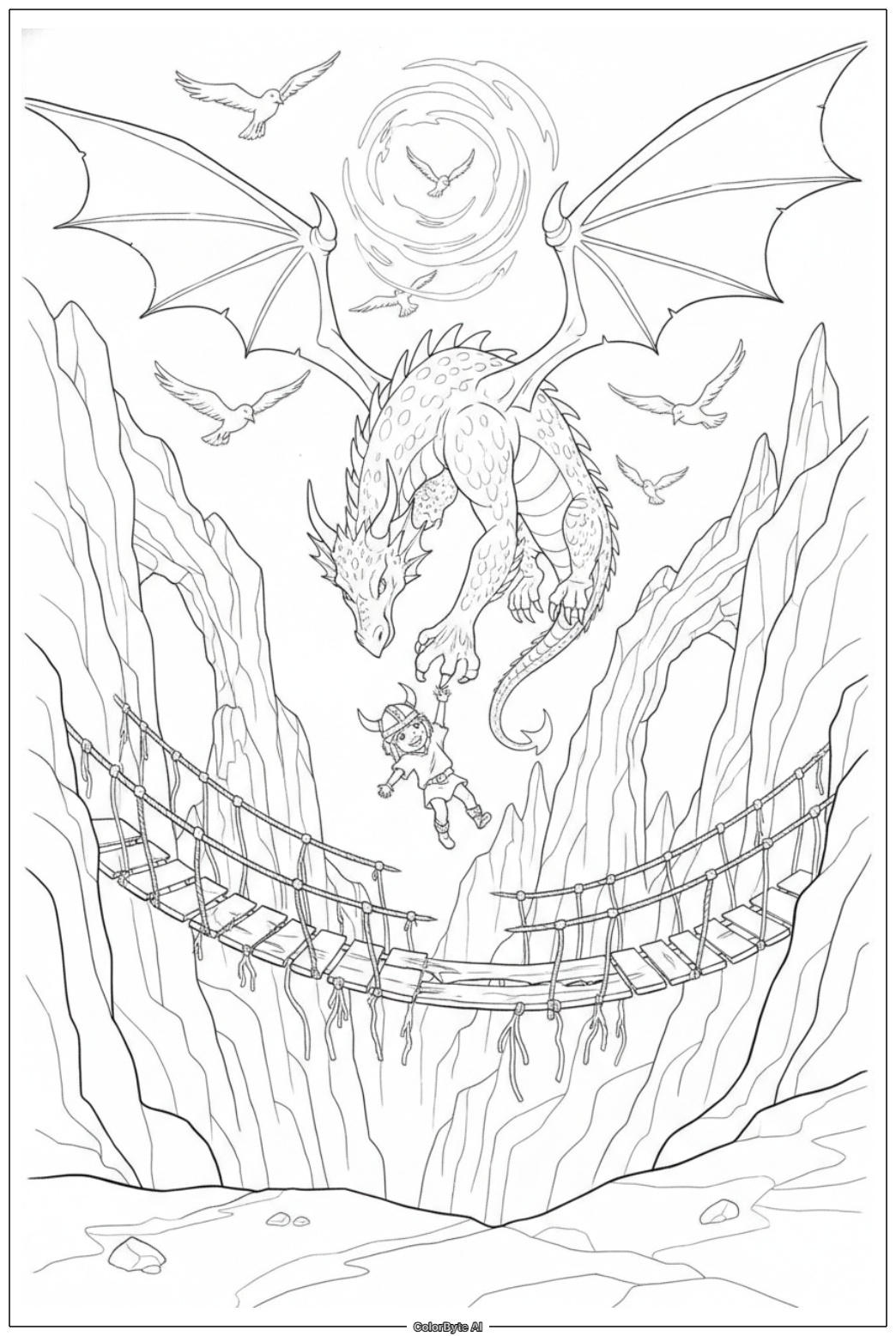 Dragon rescue adventure scene