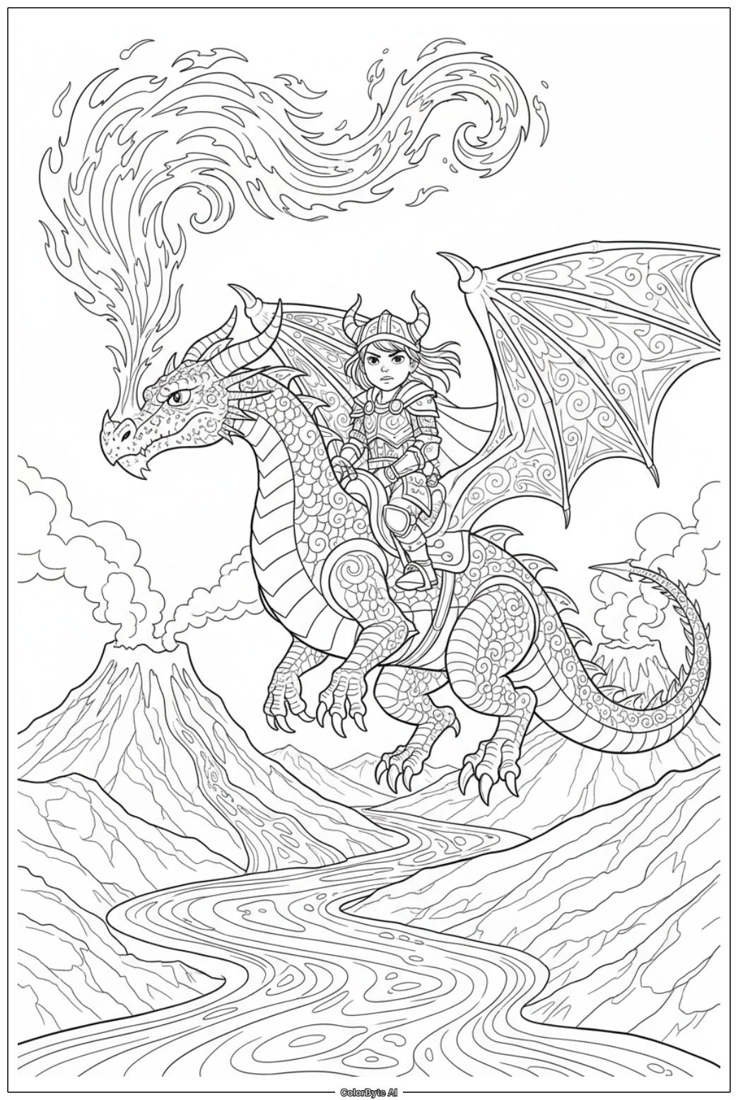 Dragon rider with fire dragon