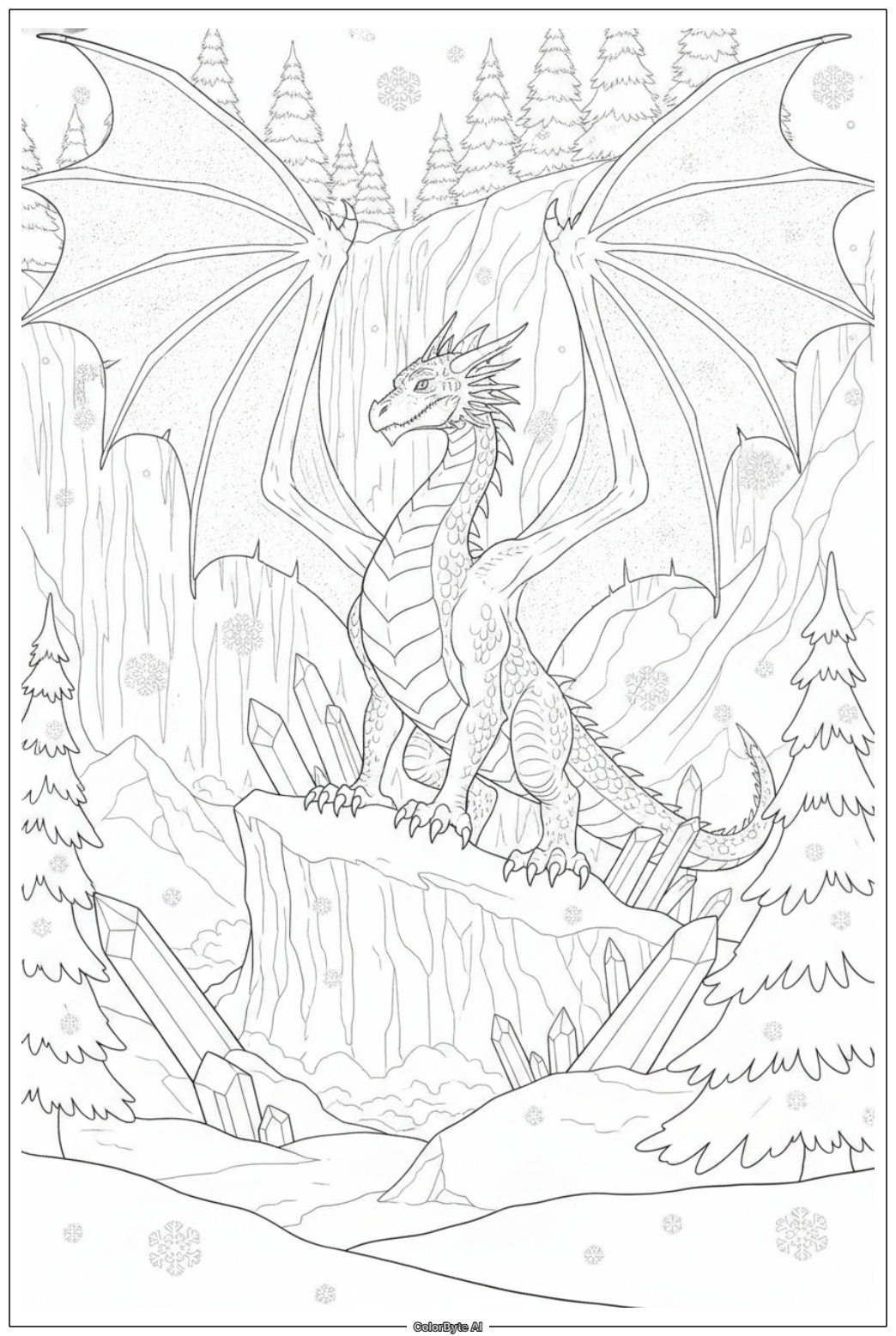 Ice dragon on snowy mountains