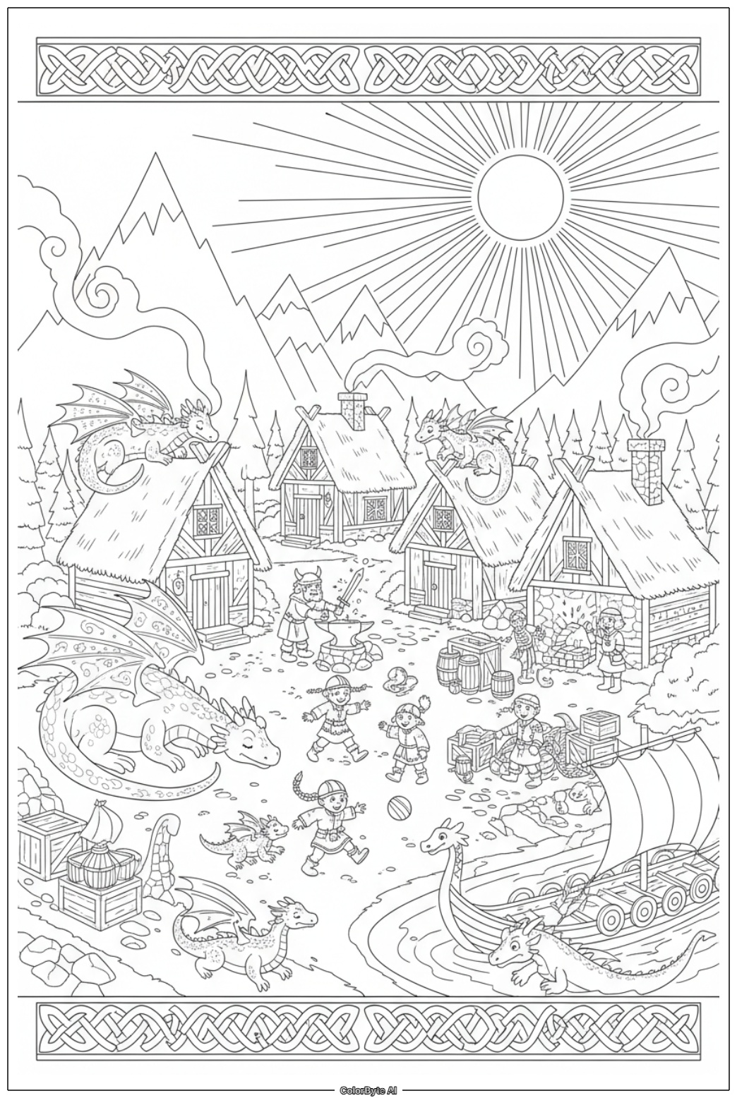 Viking village full of dragons