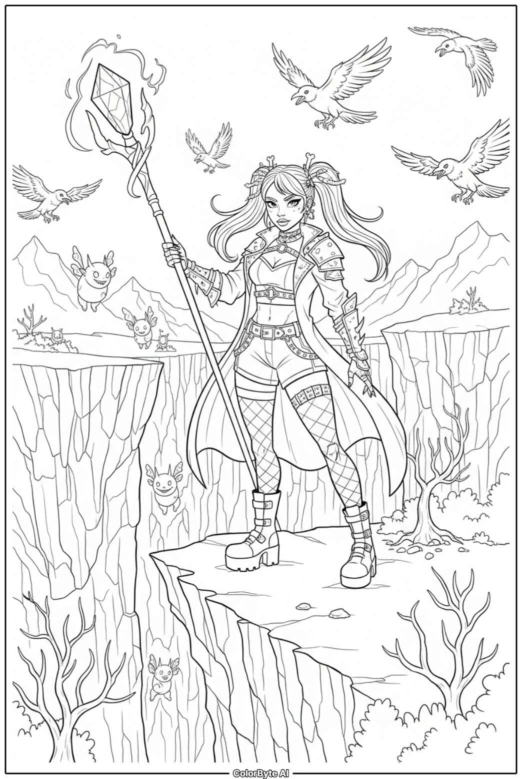 Moon cliff demon guardian standing watch at night
