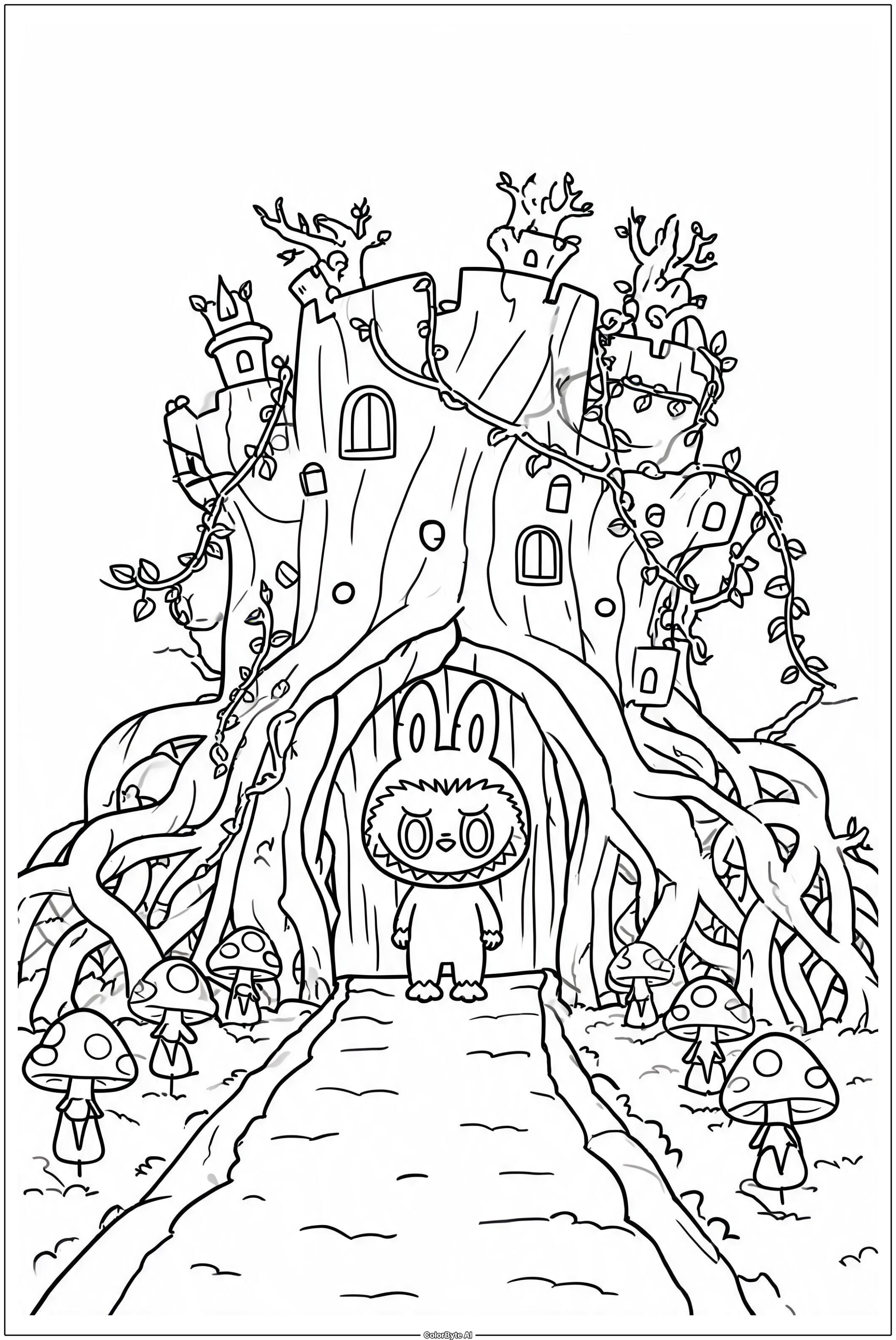 Labubu ancient mini elf tree castle guardian