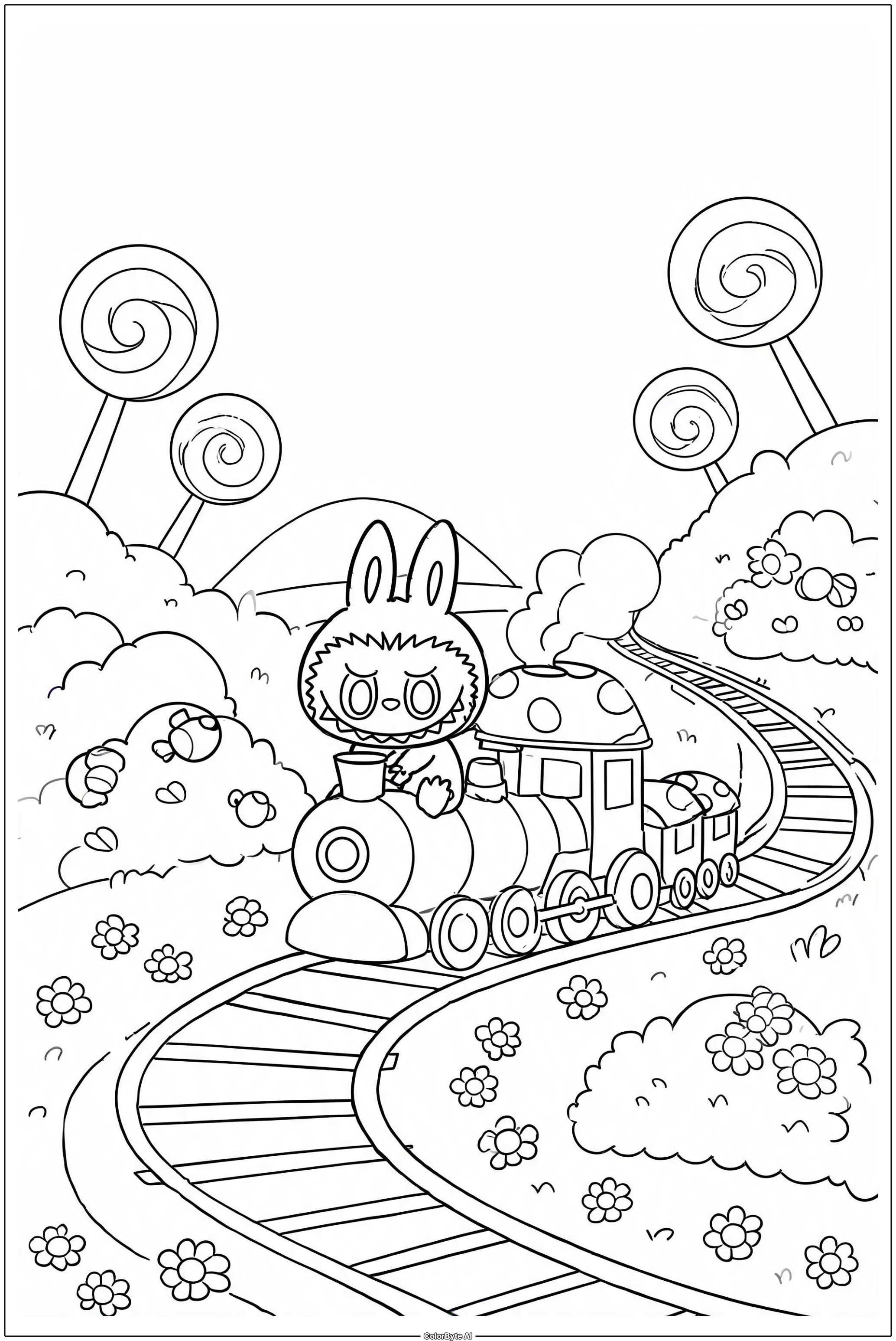 Labubu candy wonderland mushroom train