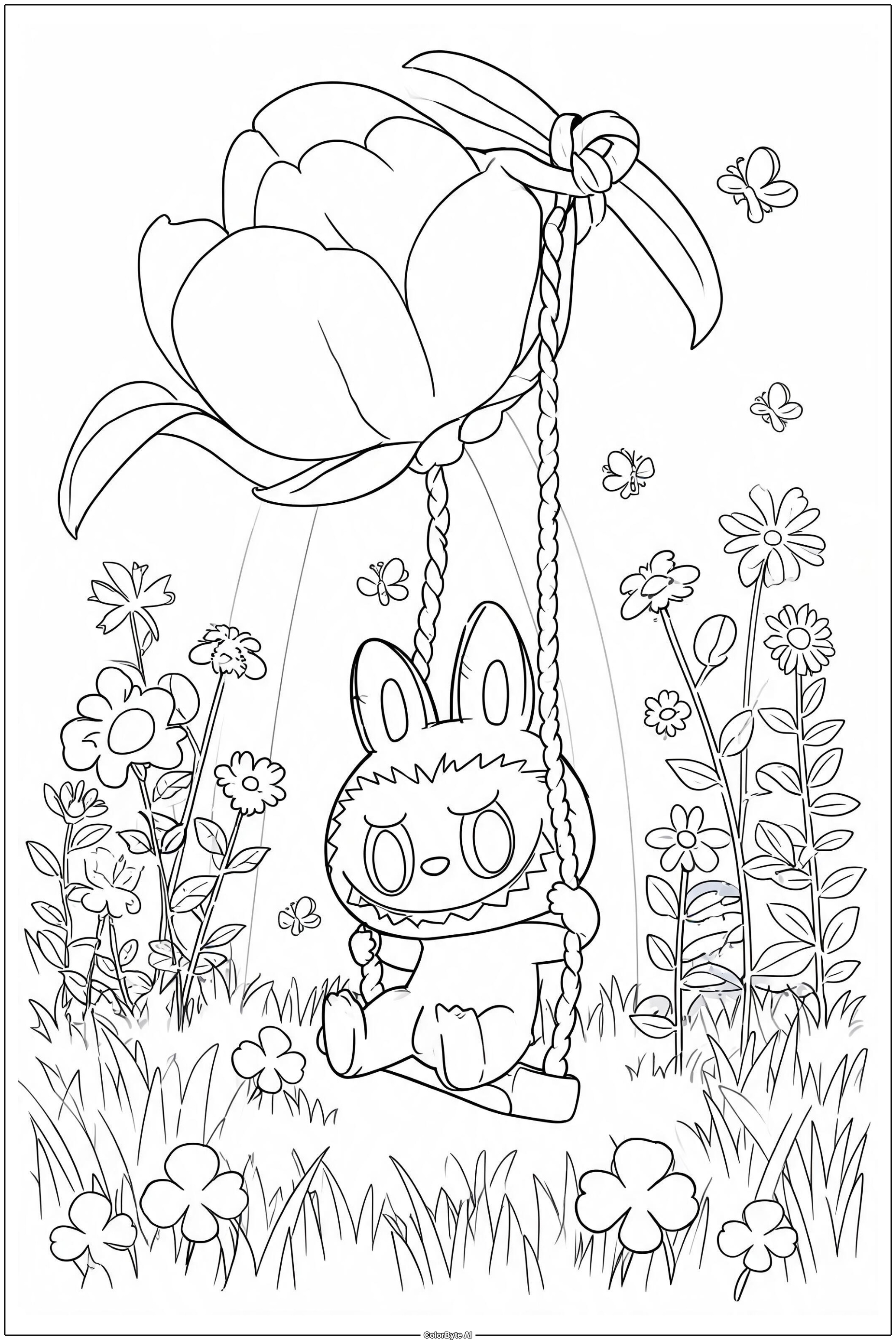 Labubu giant flower fairy swing