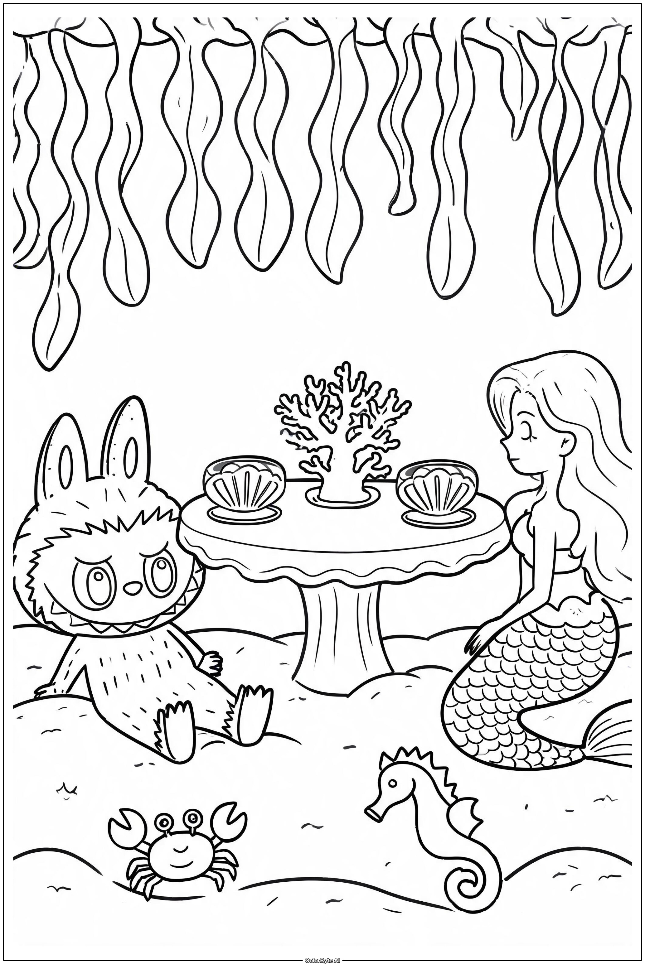 Labubu ocean mermaid shell tea party