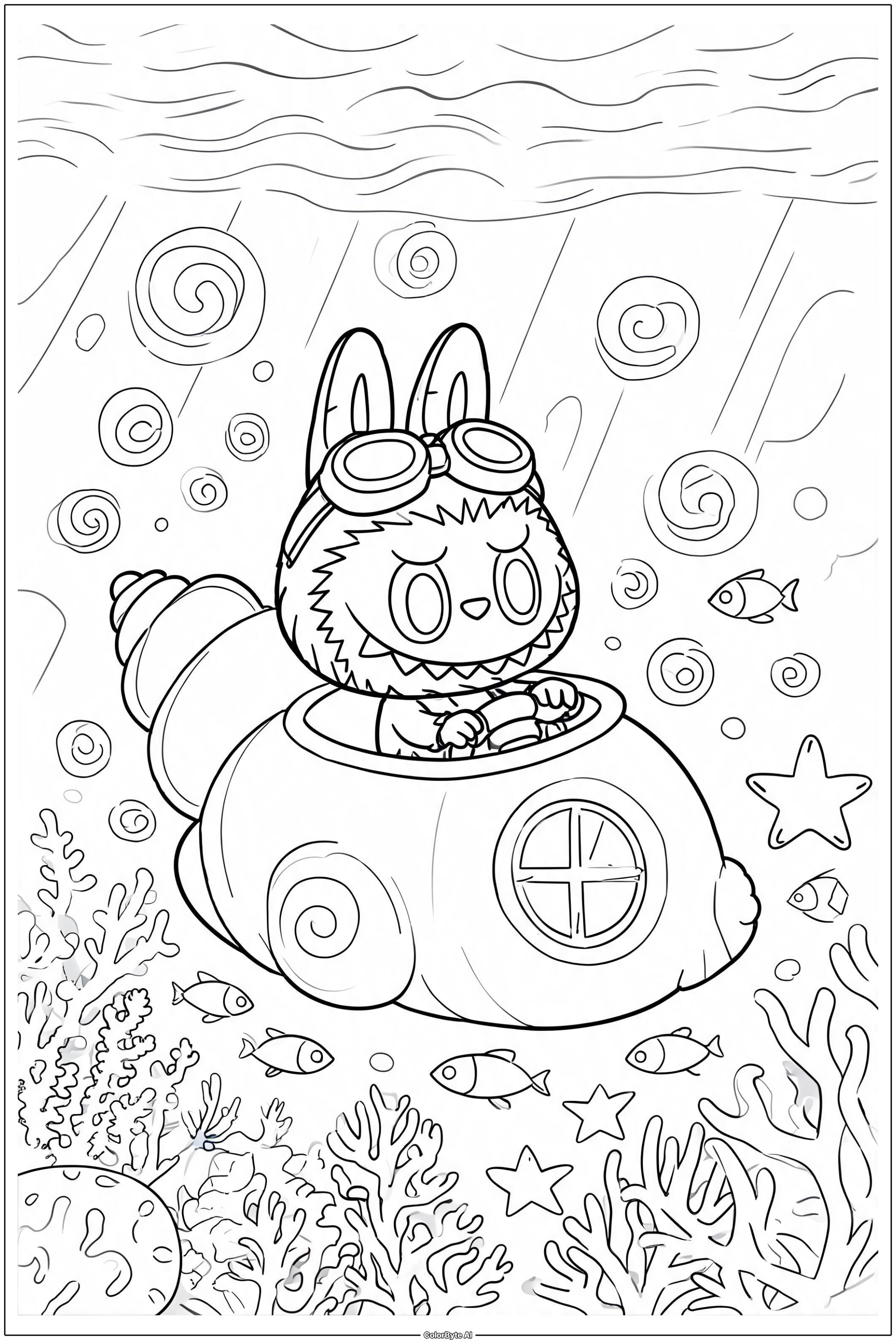 Labubu underwater bubble submarine adventure