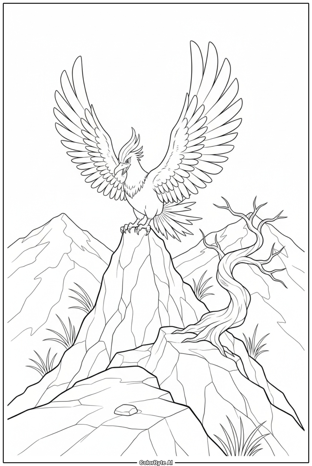 Ho-Oh soaring over mountain rainbow peak