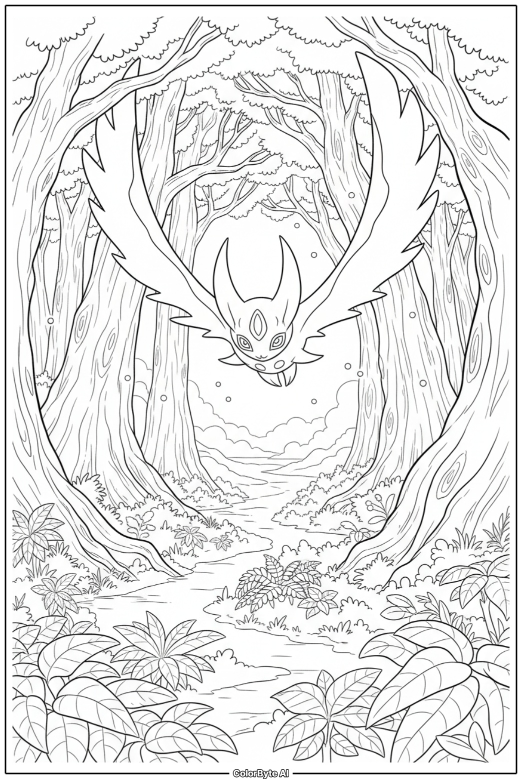 Lunala glowing in moon forest flight