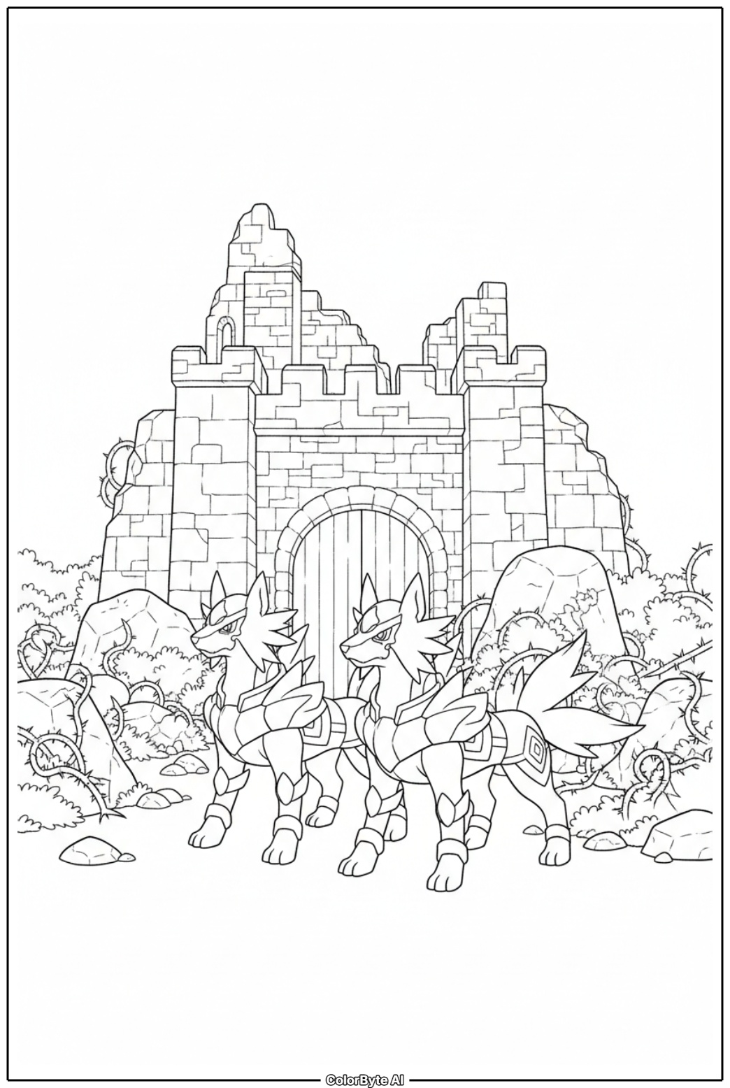 Zacian and Zamazenta at castle gate defense