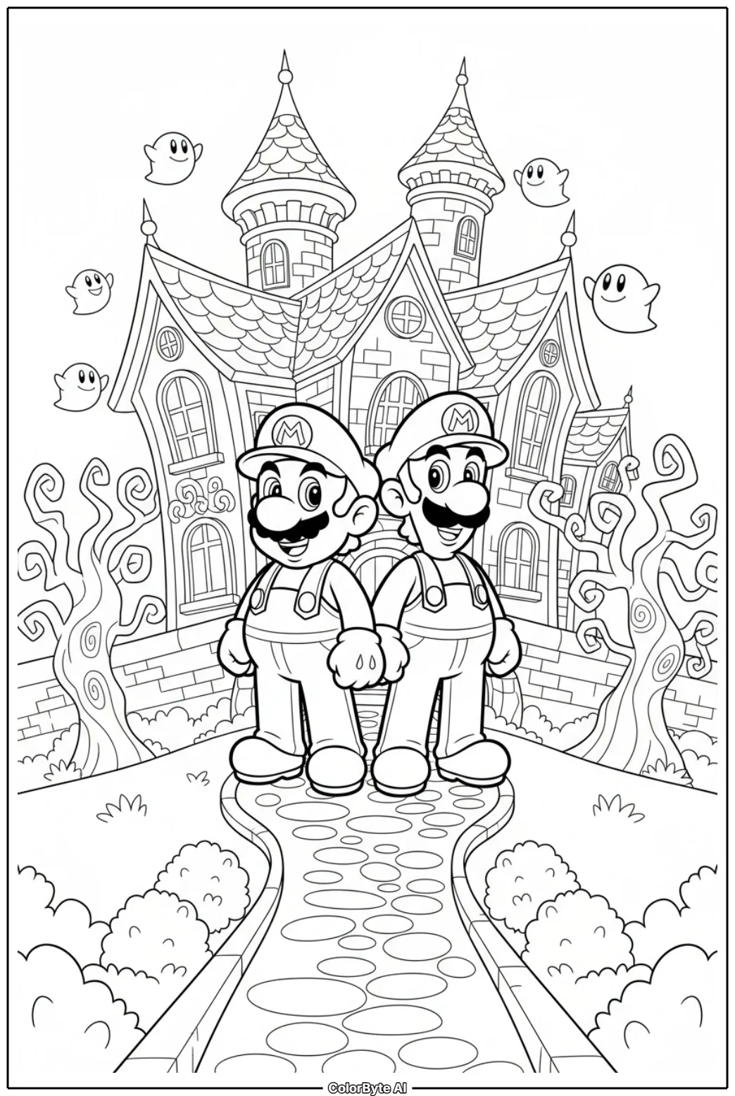 Luigi And Mario Exploring Ghost Mansion Courtyard