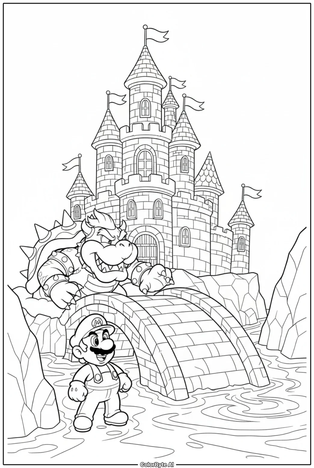 Bowser Standing At Castle Bridge Facing Mario
