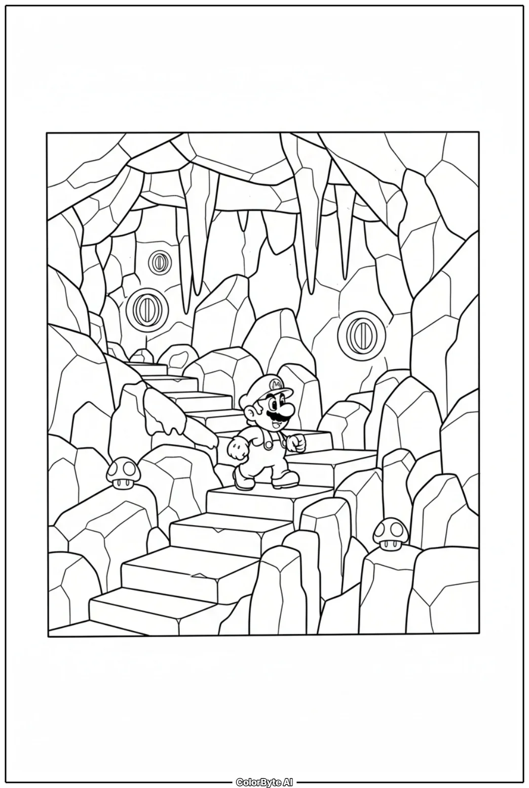 Mario Climbing Stone Stairs Inside Underground Cave