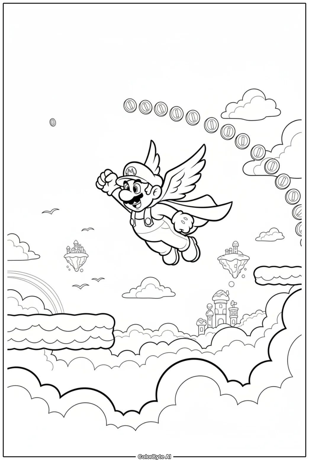 Mario Gliding With Cape Feather Above Cloud Land
