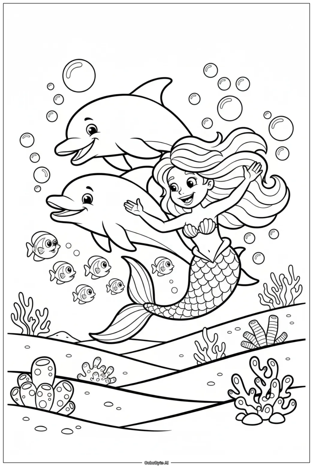 Mermaid Playing with Dolphins