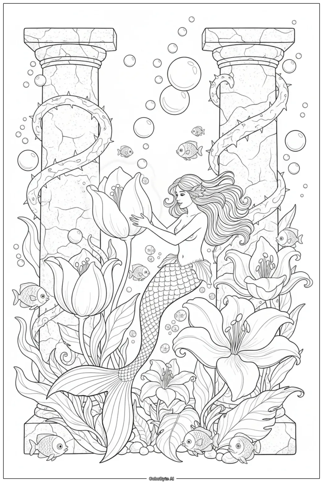 Mermaid Tending Sea Blooms