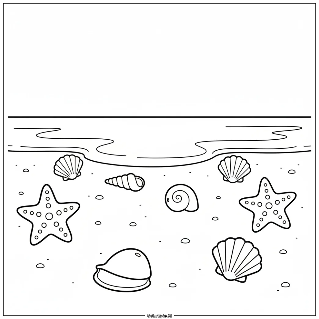 Cute Starfish and Shells on Shore Sand