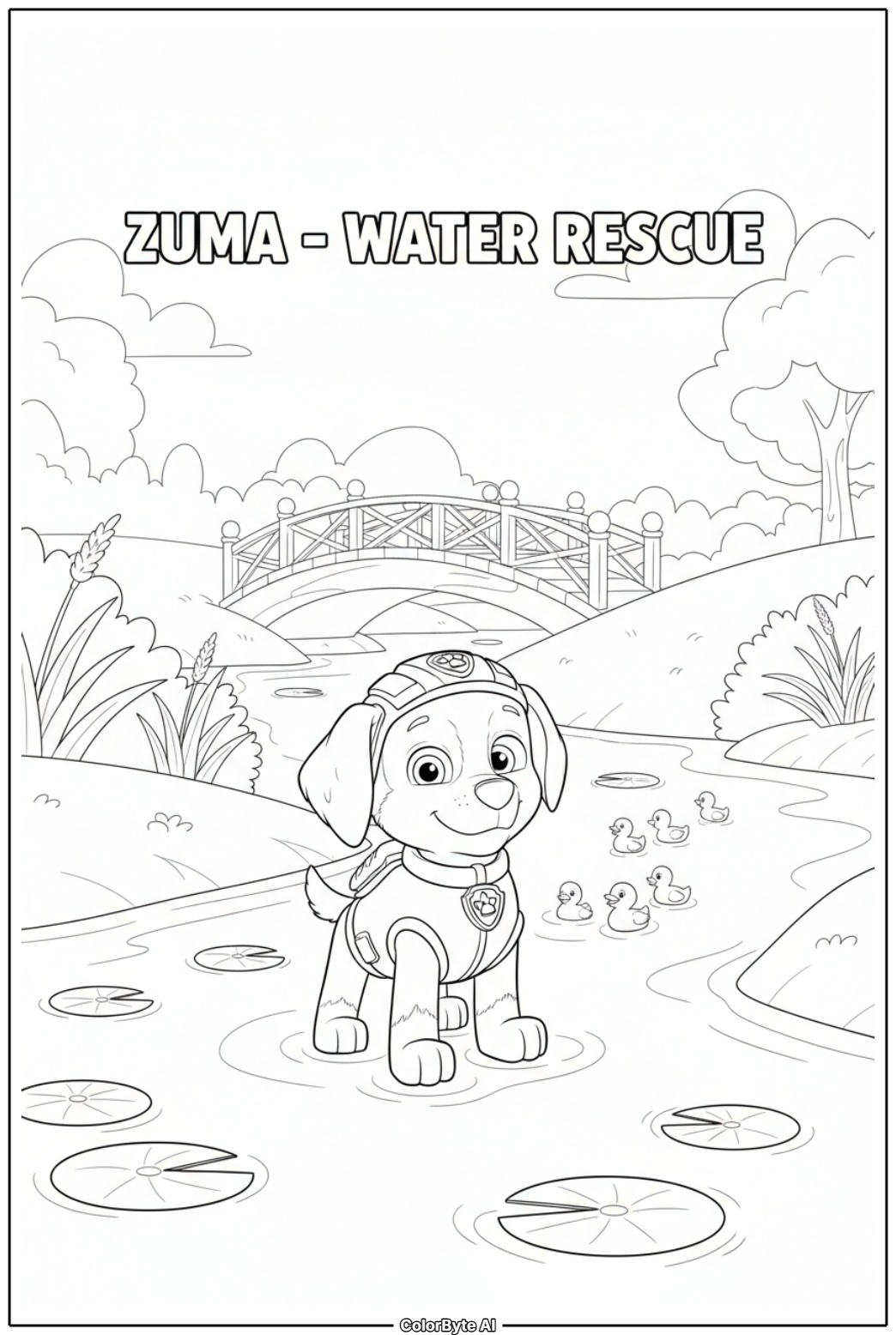 Zuma rescuing stranded ducklings from shallow creek
