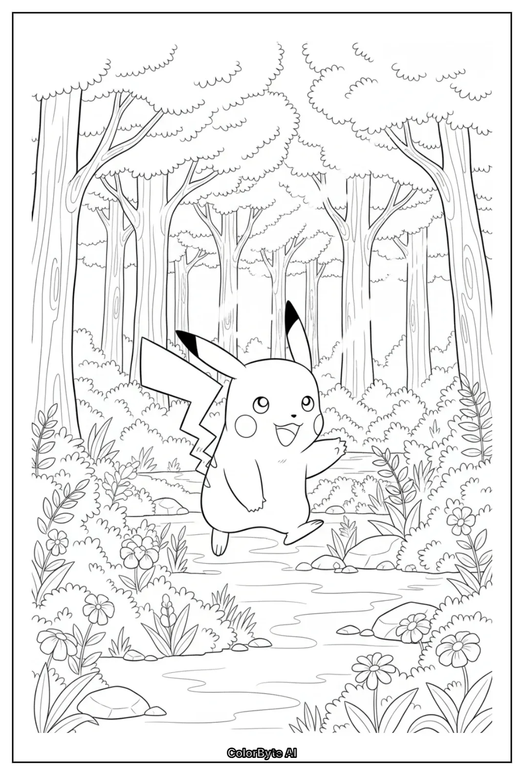 Pikachu roaming sunlit forest clearing