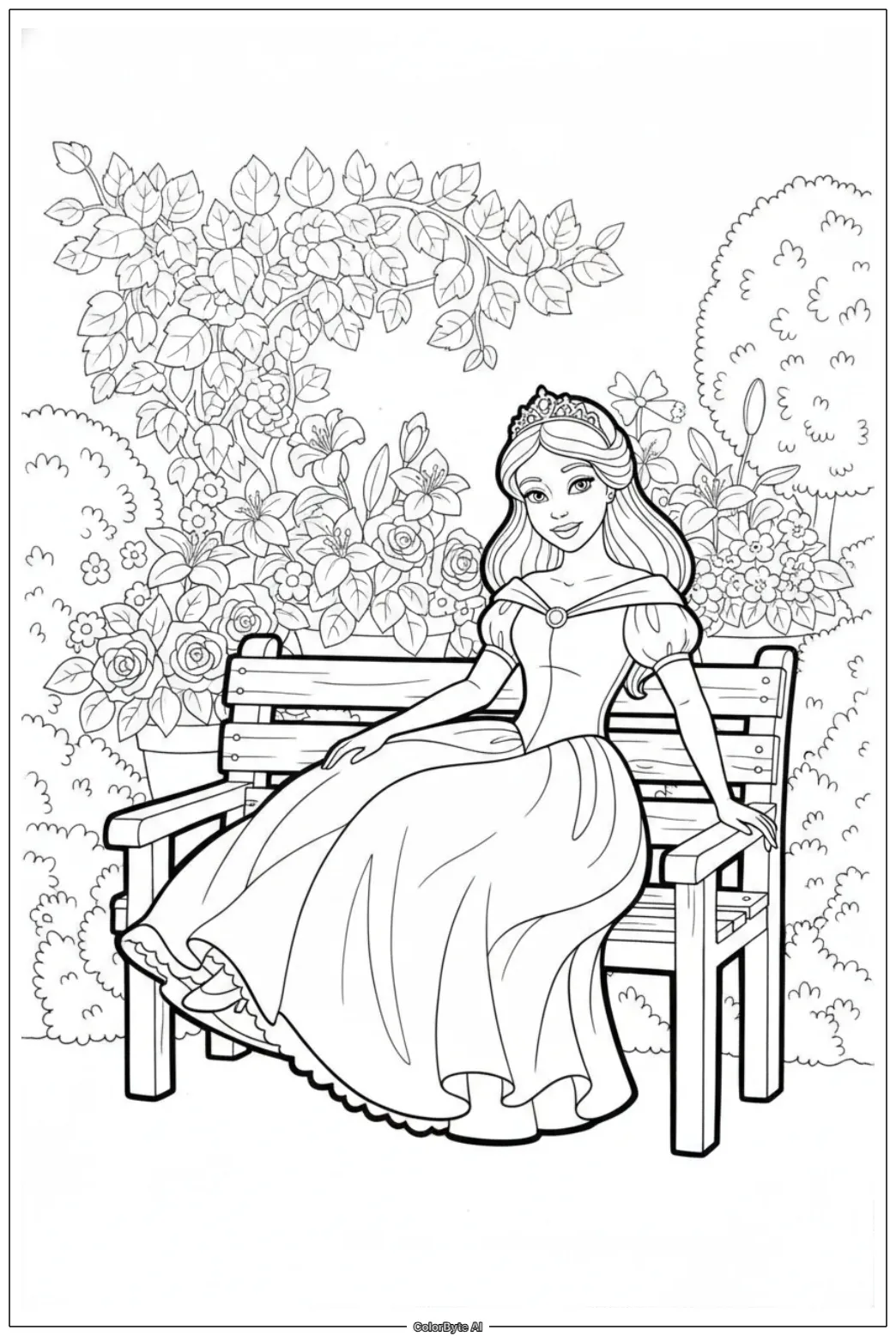 Princess Sitting in Garden Bench