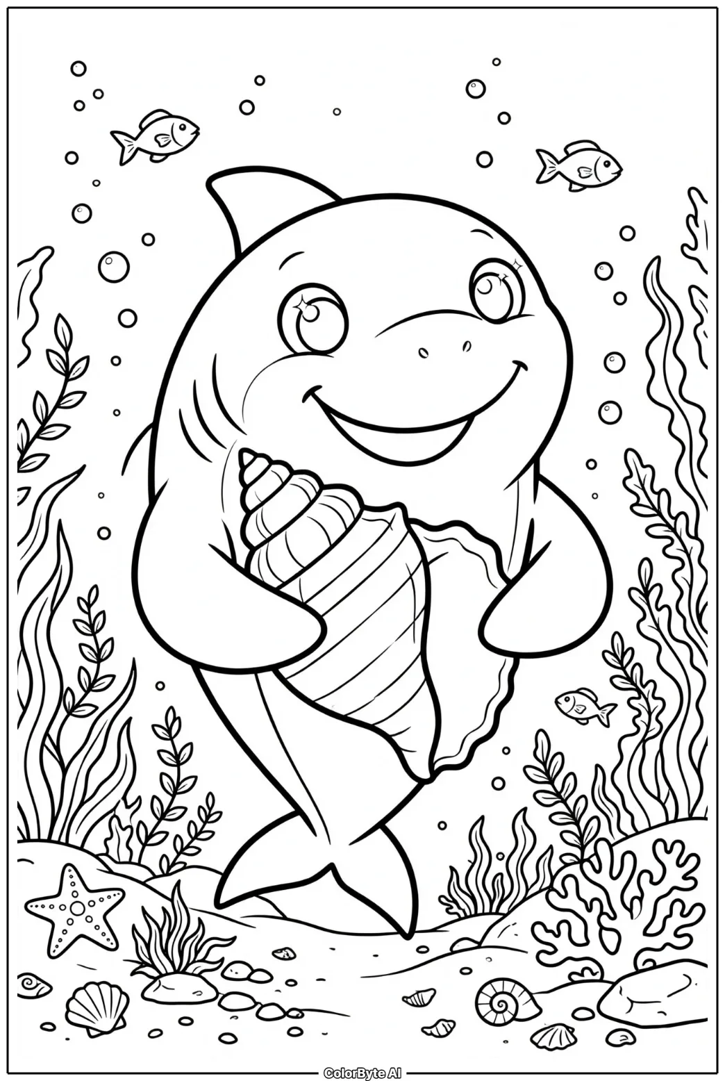 Cute Shark Holding a Seashell