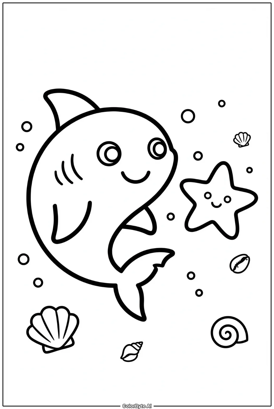 Smiling Cute Shark with Starfish