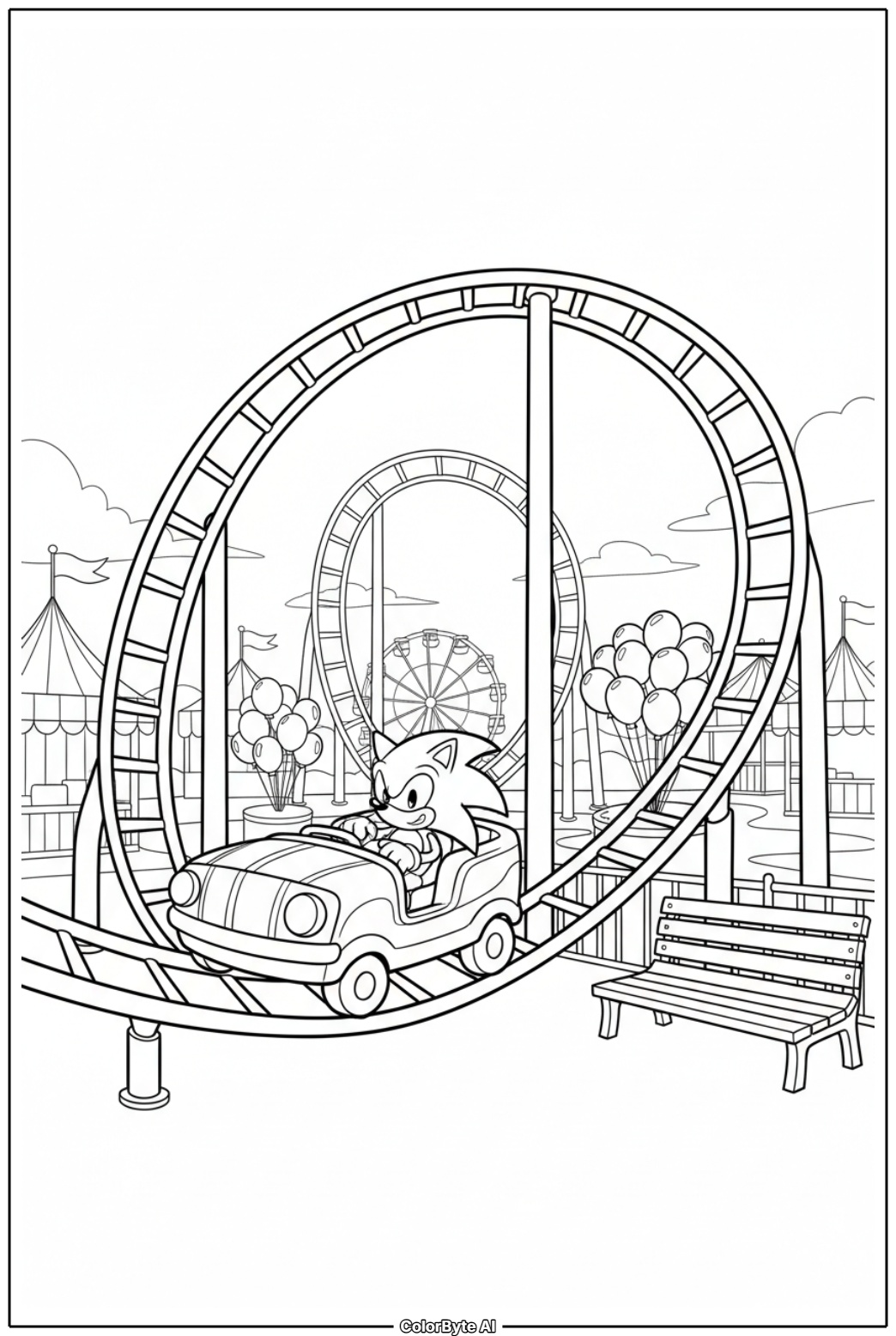 Sonic on amusement park roller coaster