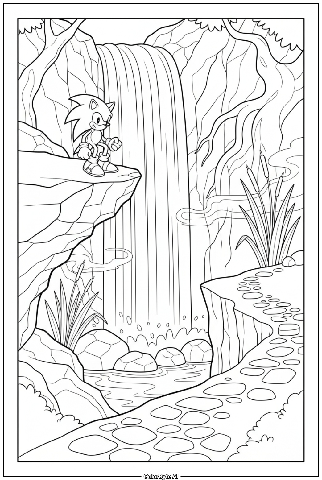Sonic foggy misty waterfall cliff
