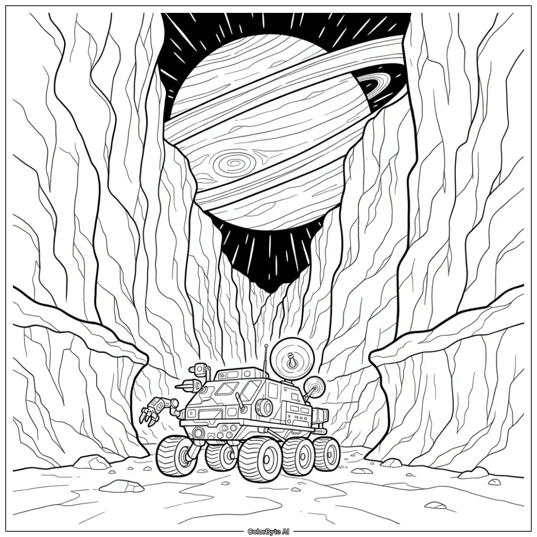 Rover Exploring an Ice Moon Canyon