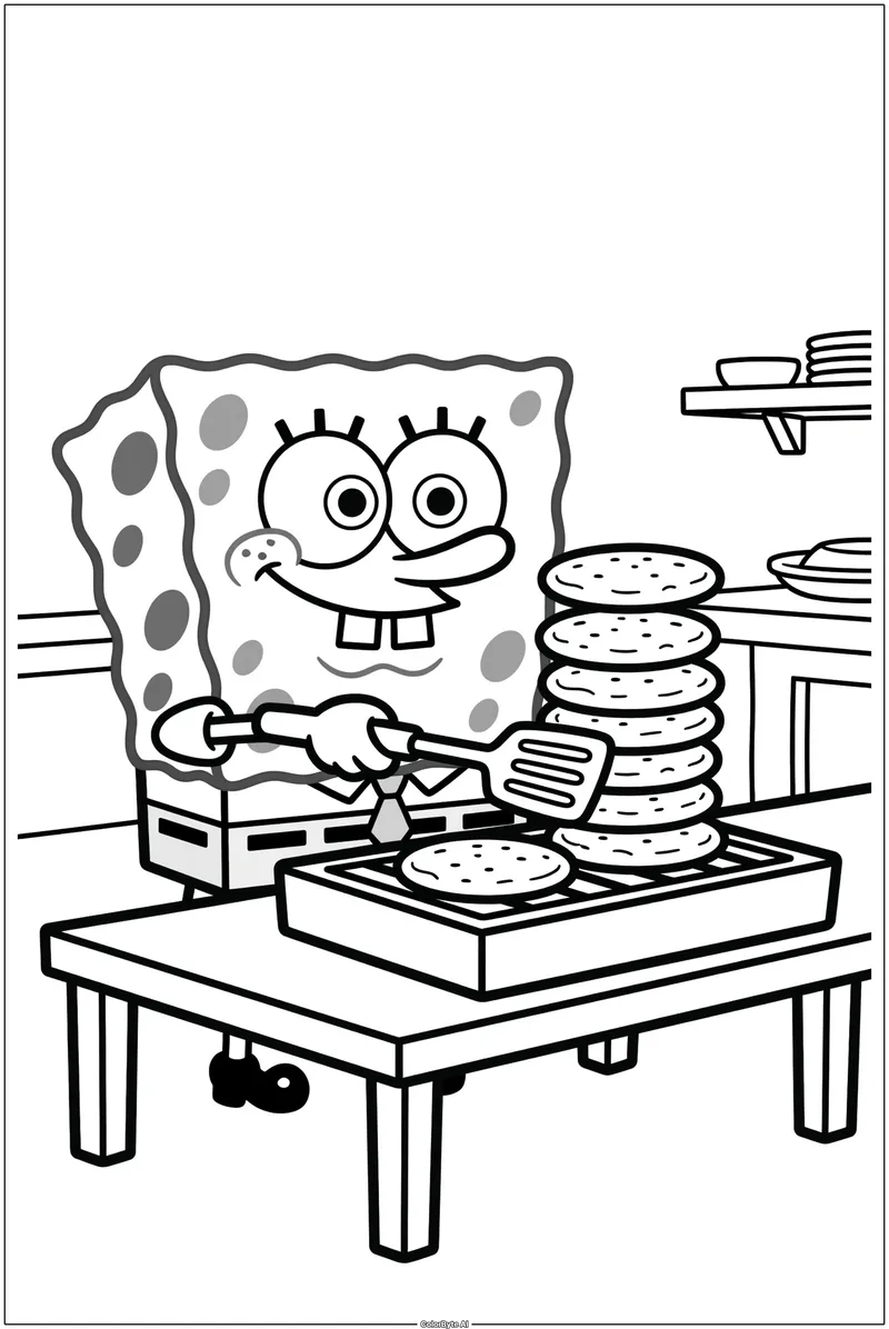 SpongeBob Flipping Patties at Grill