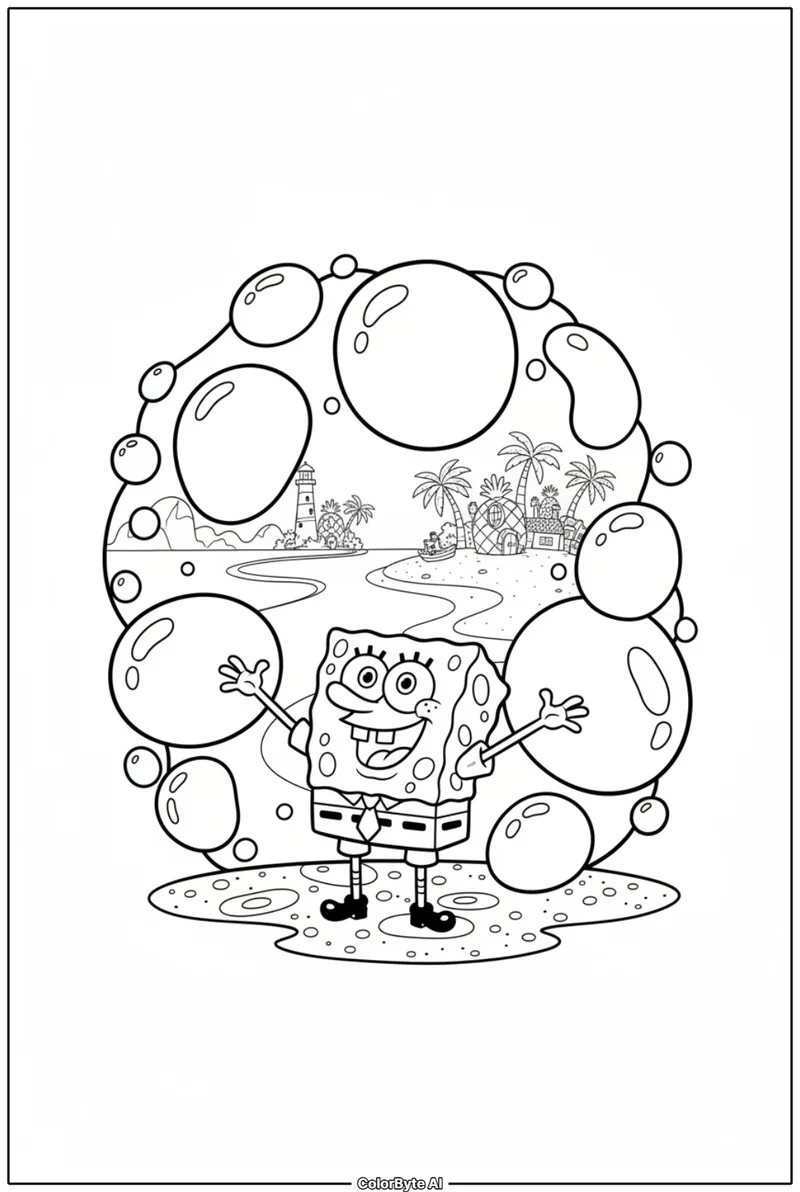 SpongeBob Playing With Bubbles at Beach