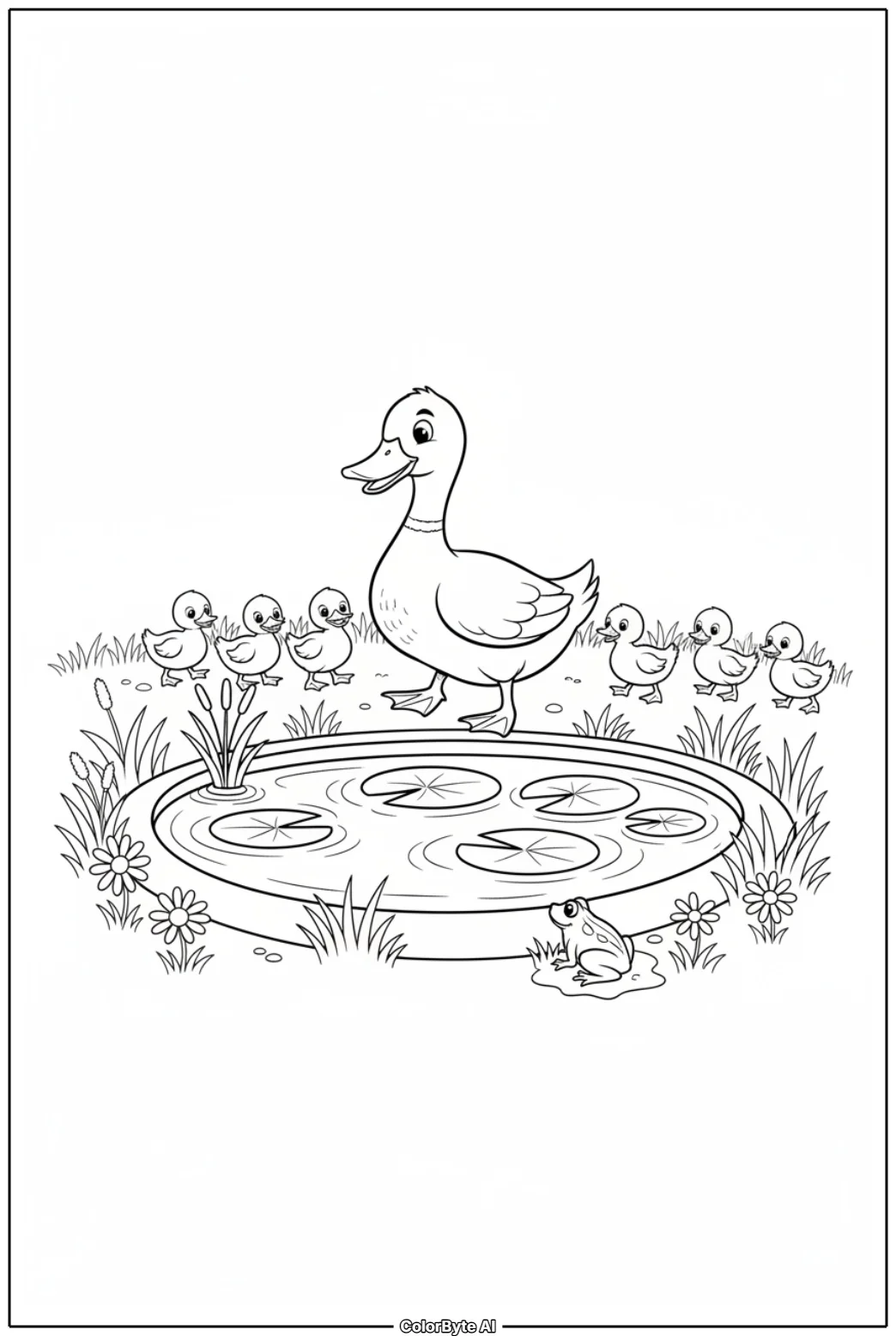 Ducklings Following Mother Duck to Pond
