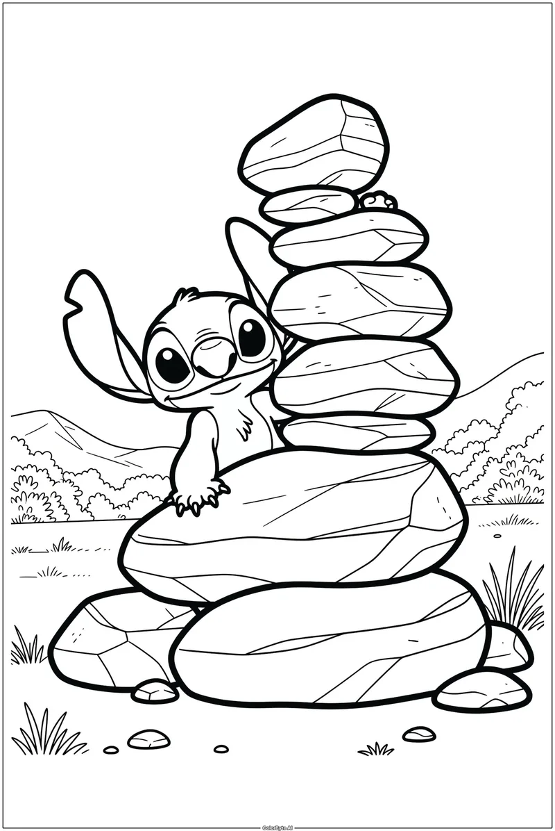 Stitch Hiding Behind Rocks