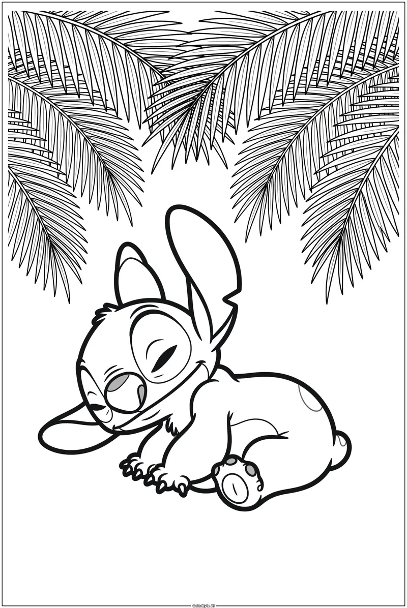 Stitch Napping Under Palm Tree