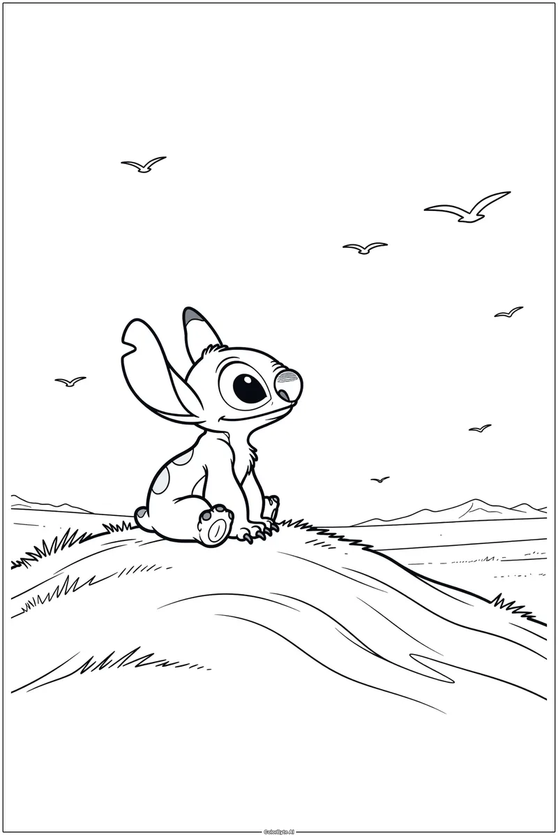 Stitch Sitting On Hilltop