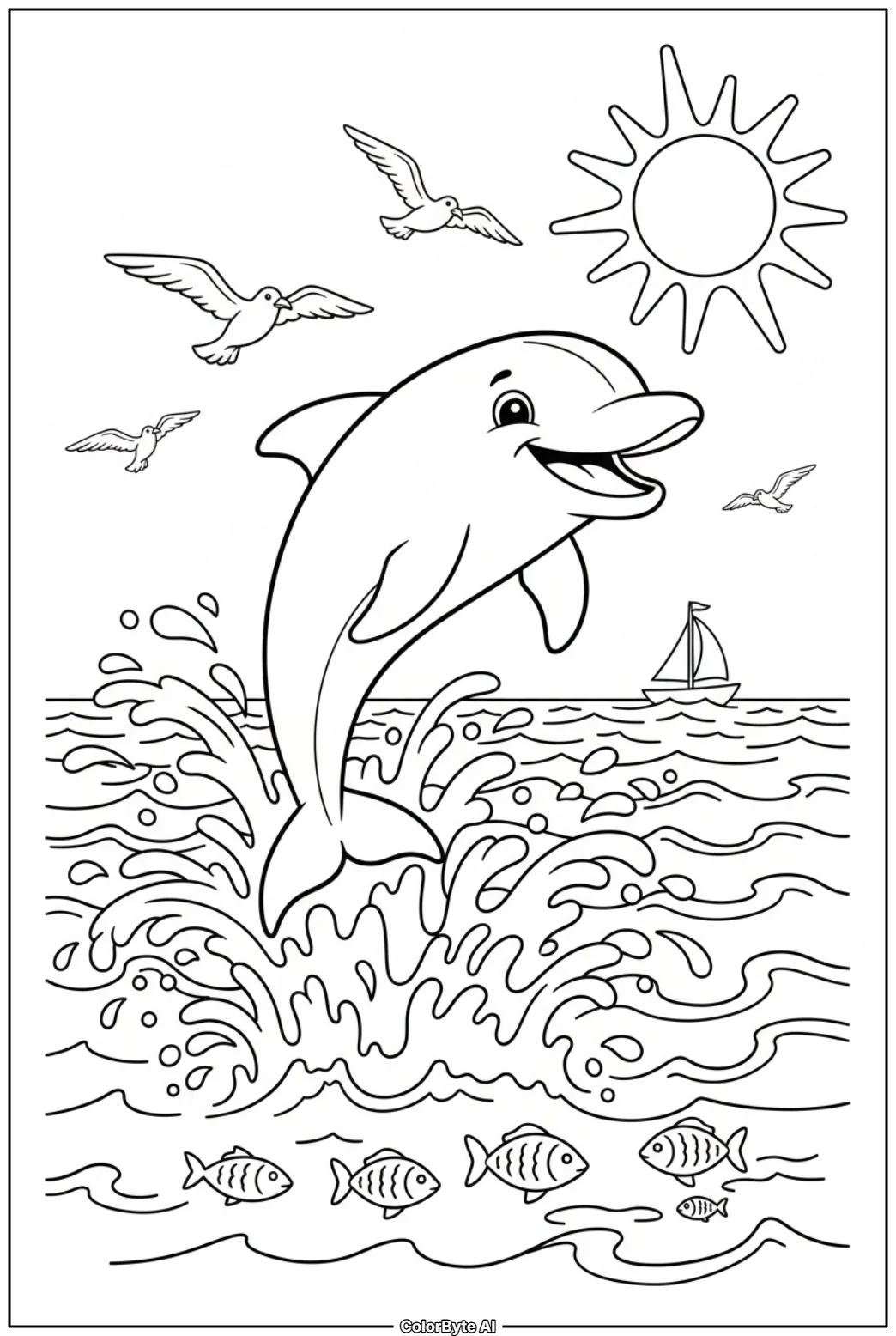 Cute Dolphin Jumping Over Ocean Waves