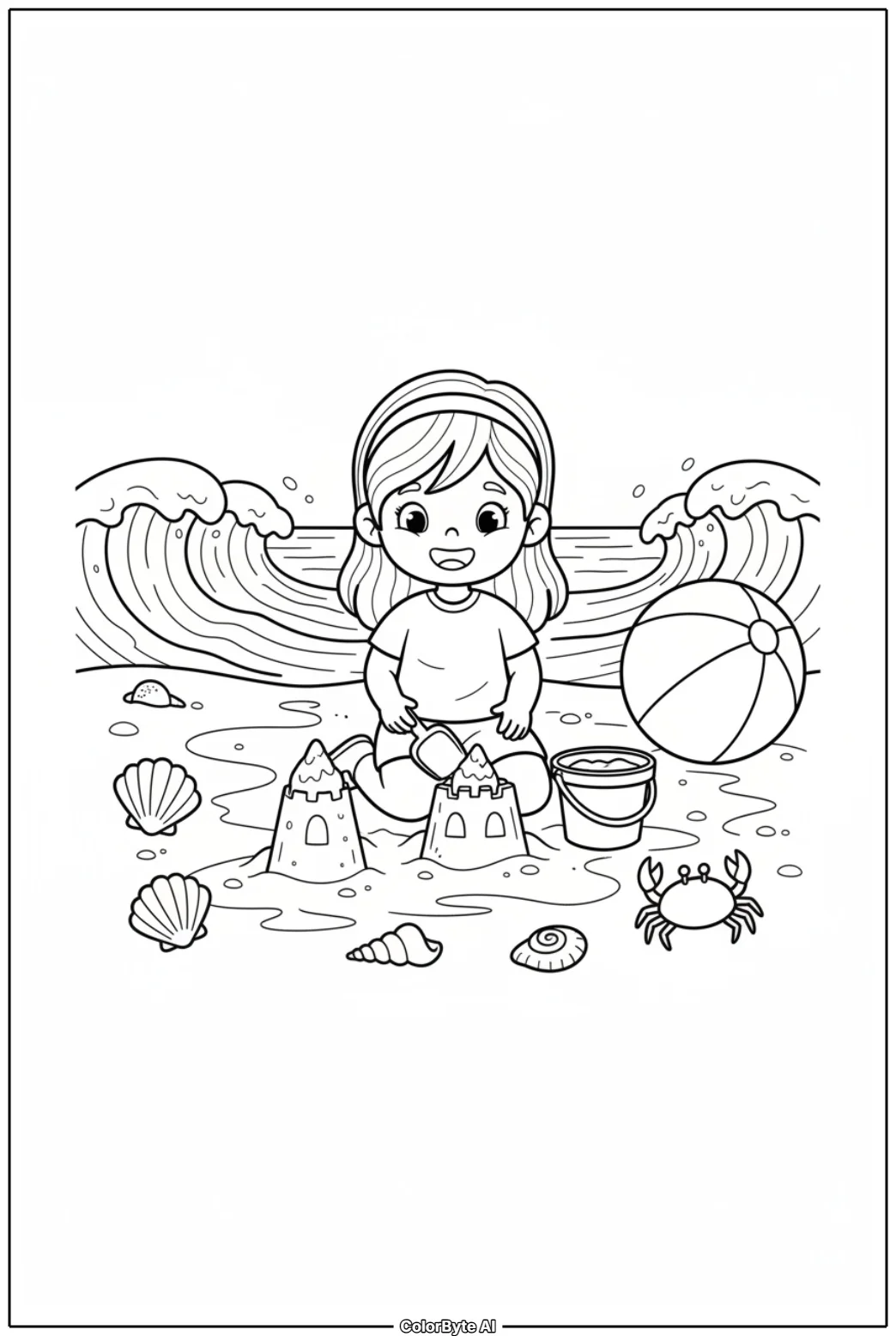 Girl Building Sandcastle on Sunny Beach