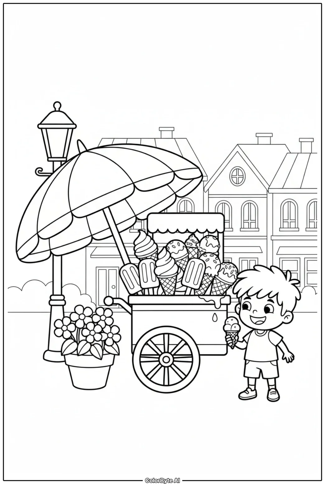 Ice Cream Cart on Sunny Summer Street