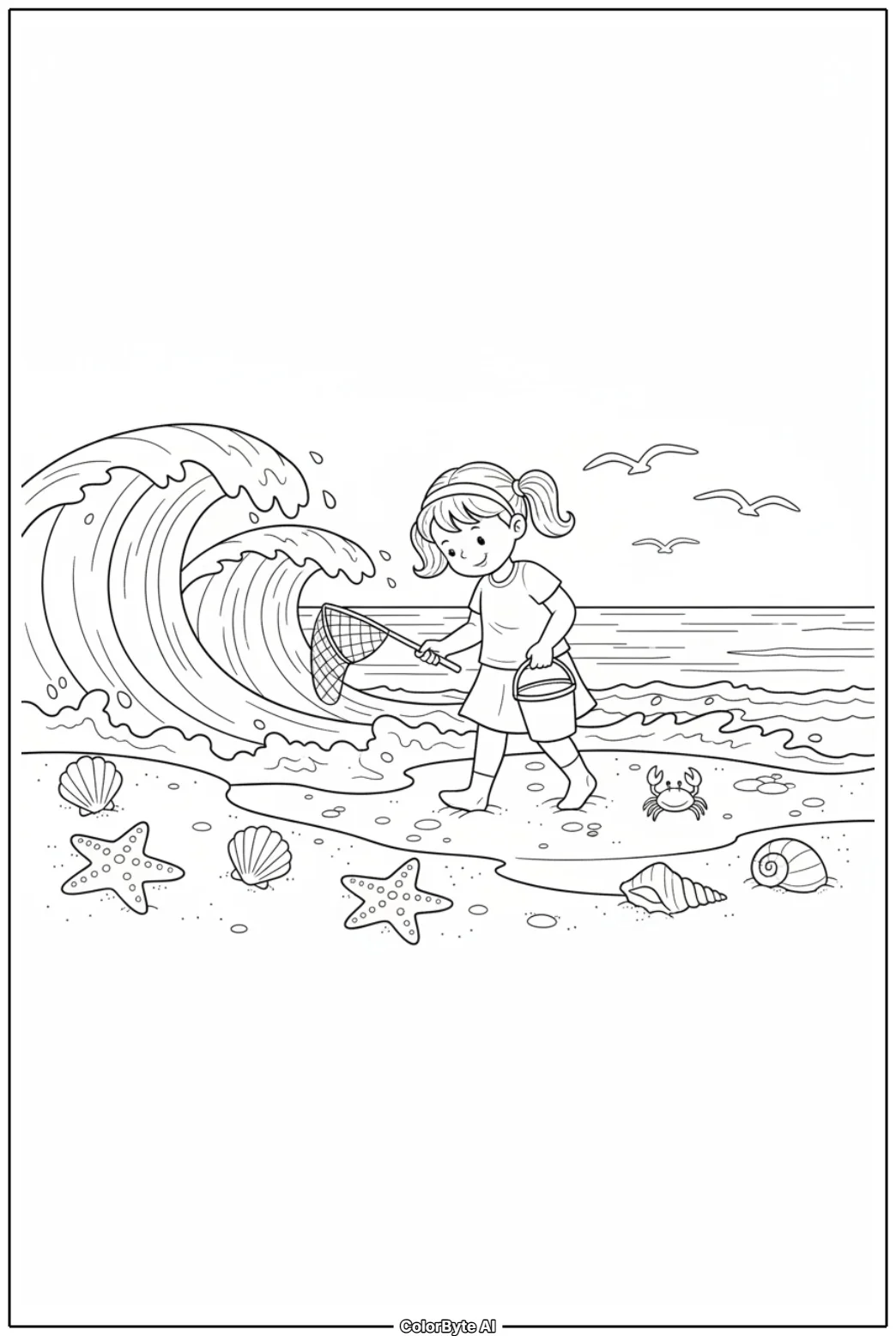 Girl Collecting Seashells Along the Shore