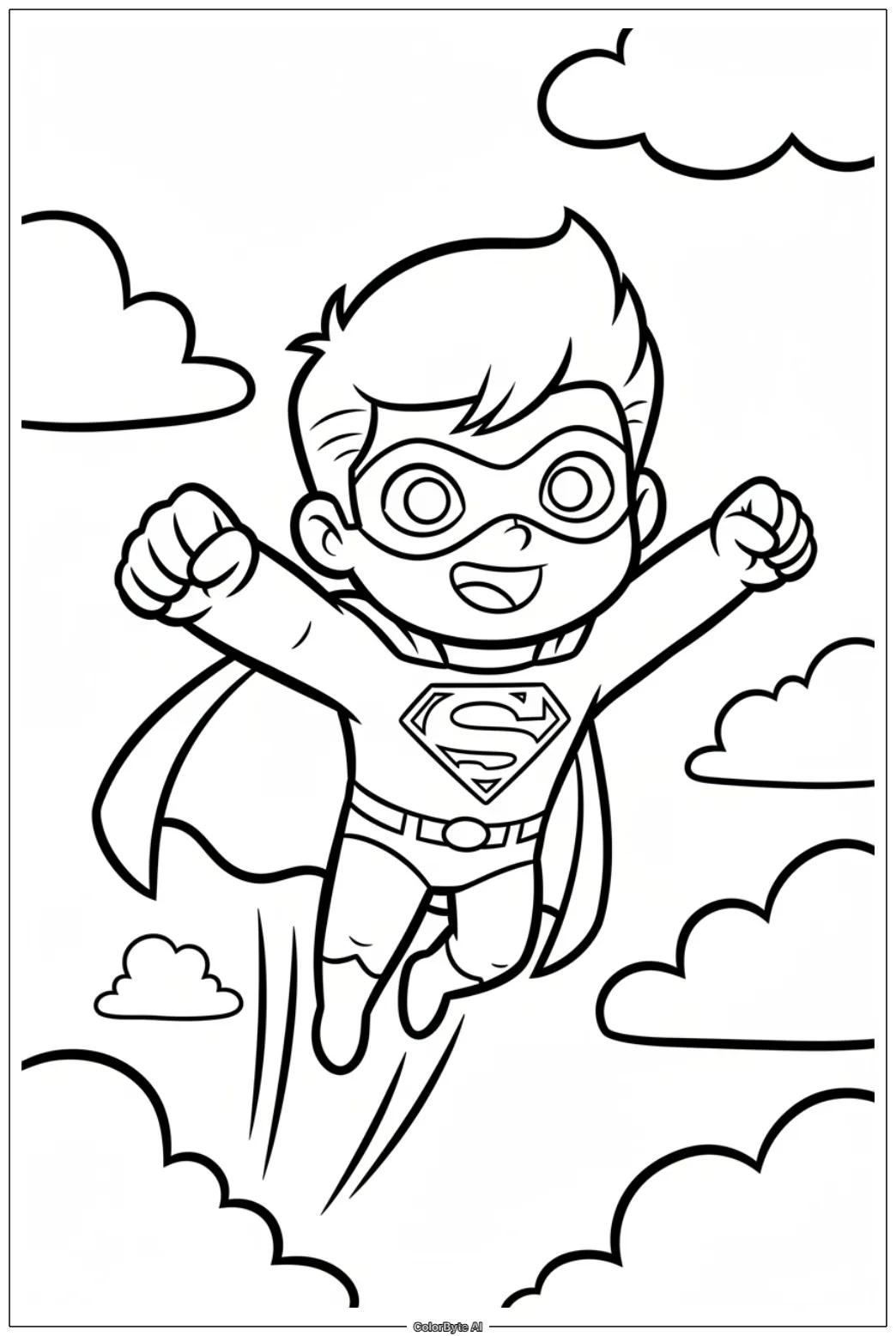 Cute Chibi Superhero Flying in the Sky