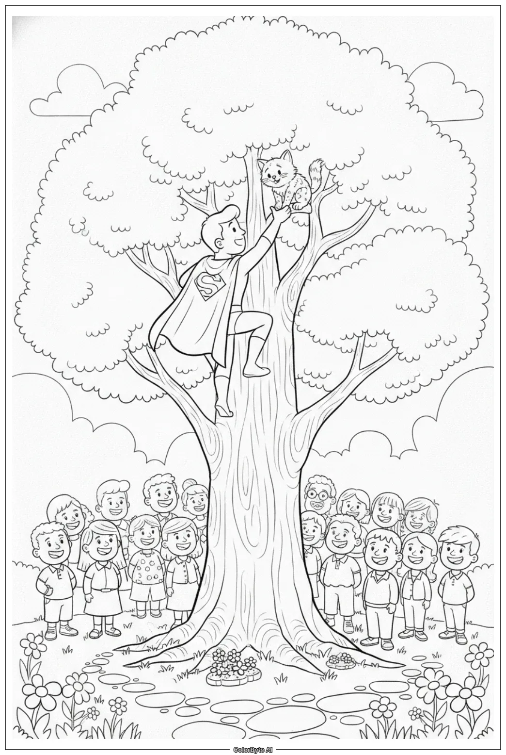 Superhero Saving a Cat from Tree