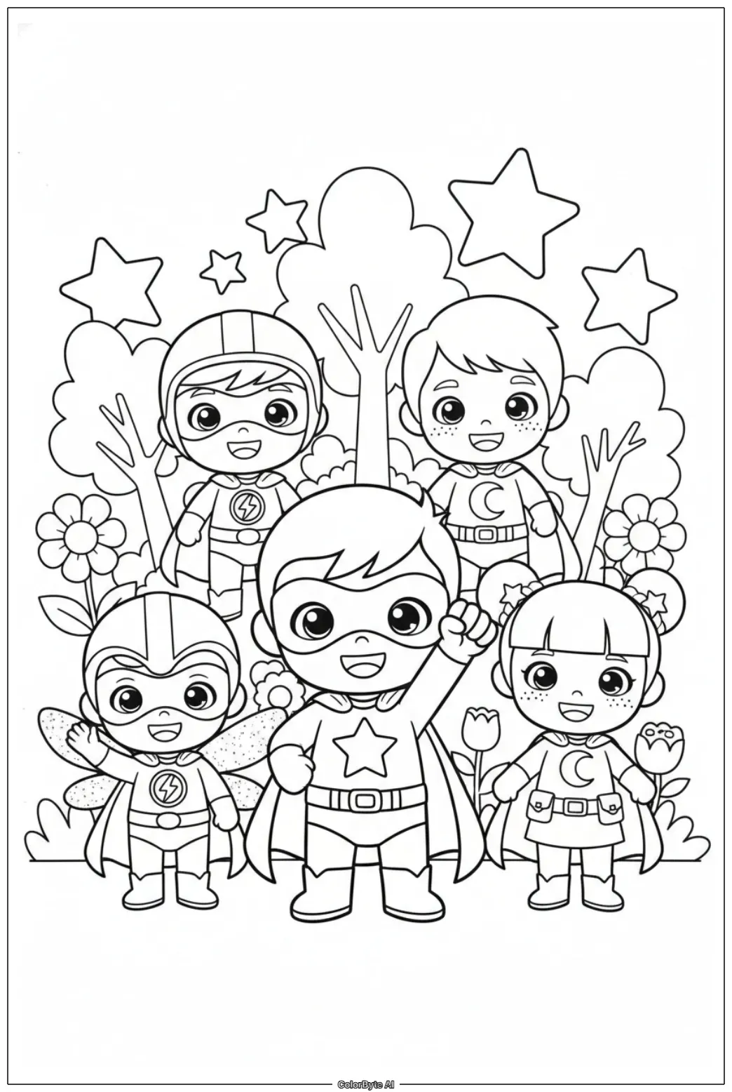 Chibi Superhero Team Group Photo