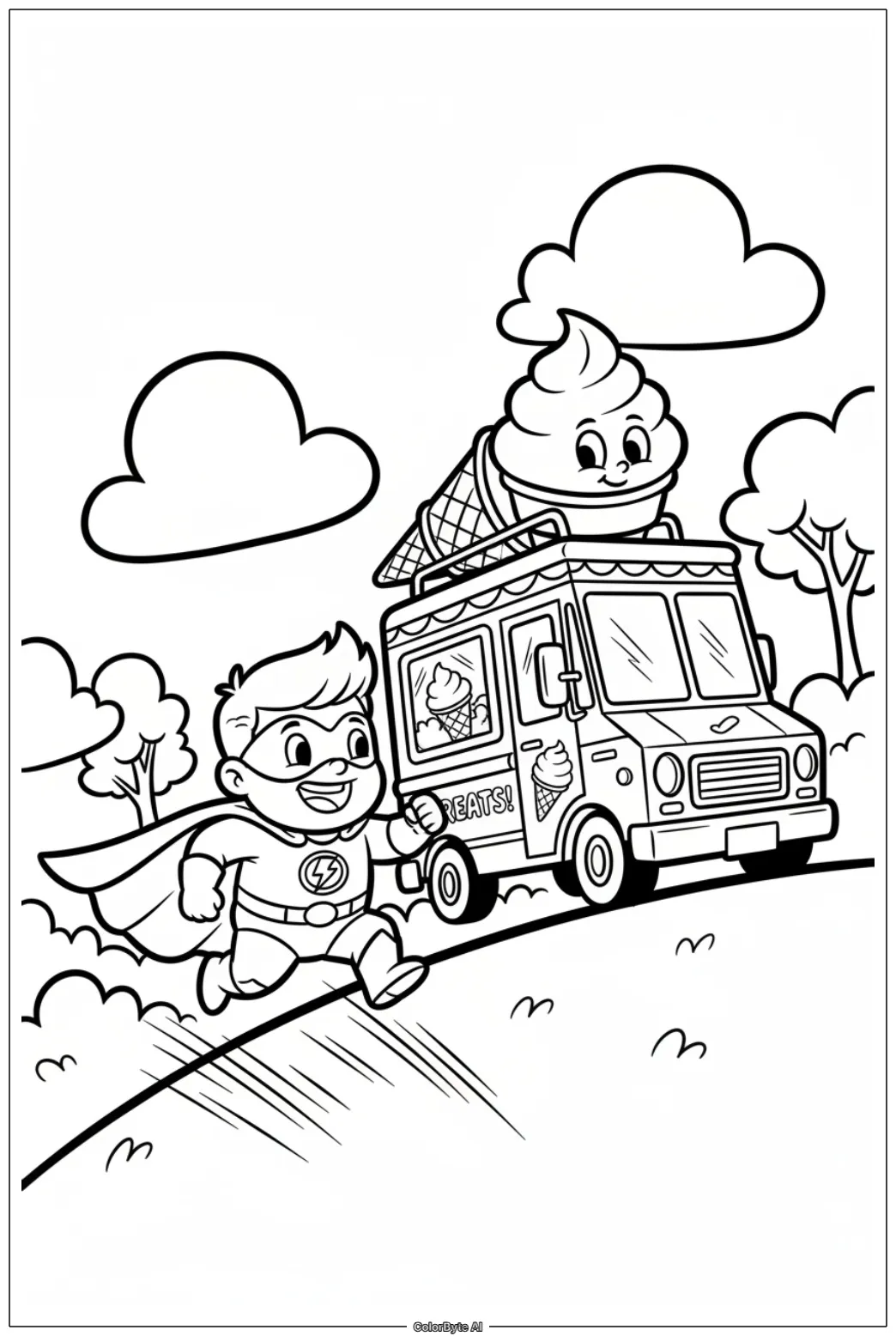 Cute Superhero Chasing Ice Cream Truck