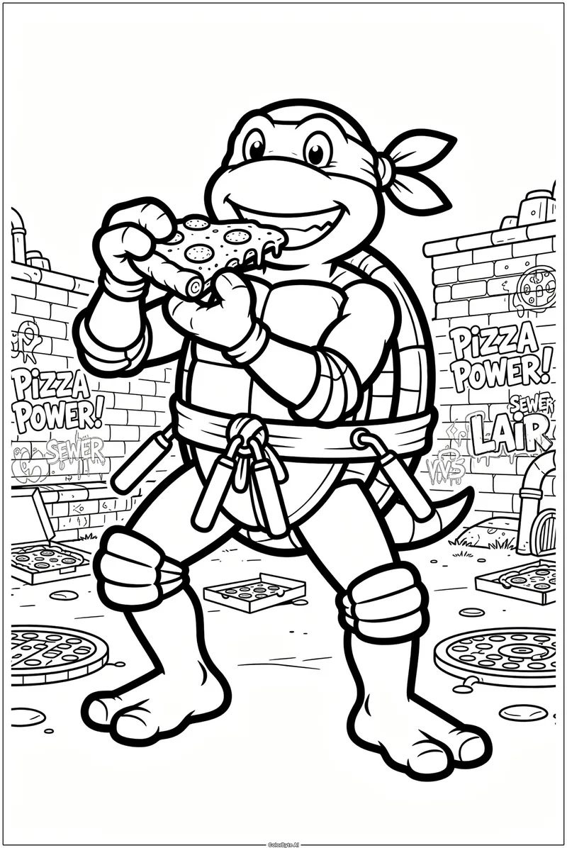 Michelangelo Eating Pizza