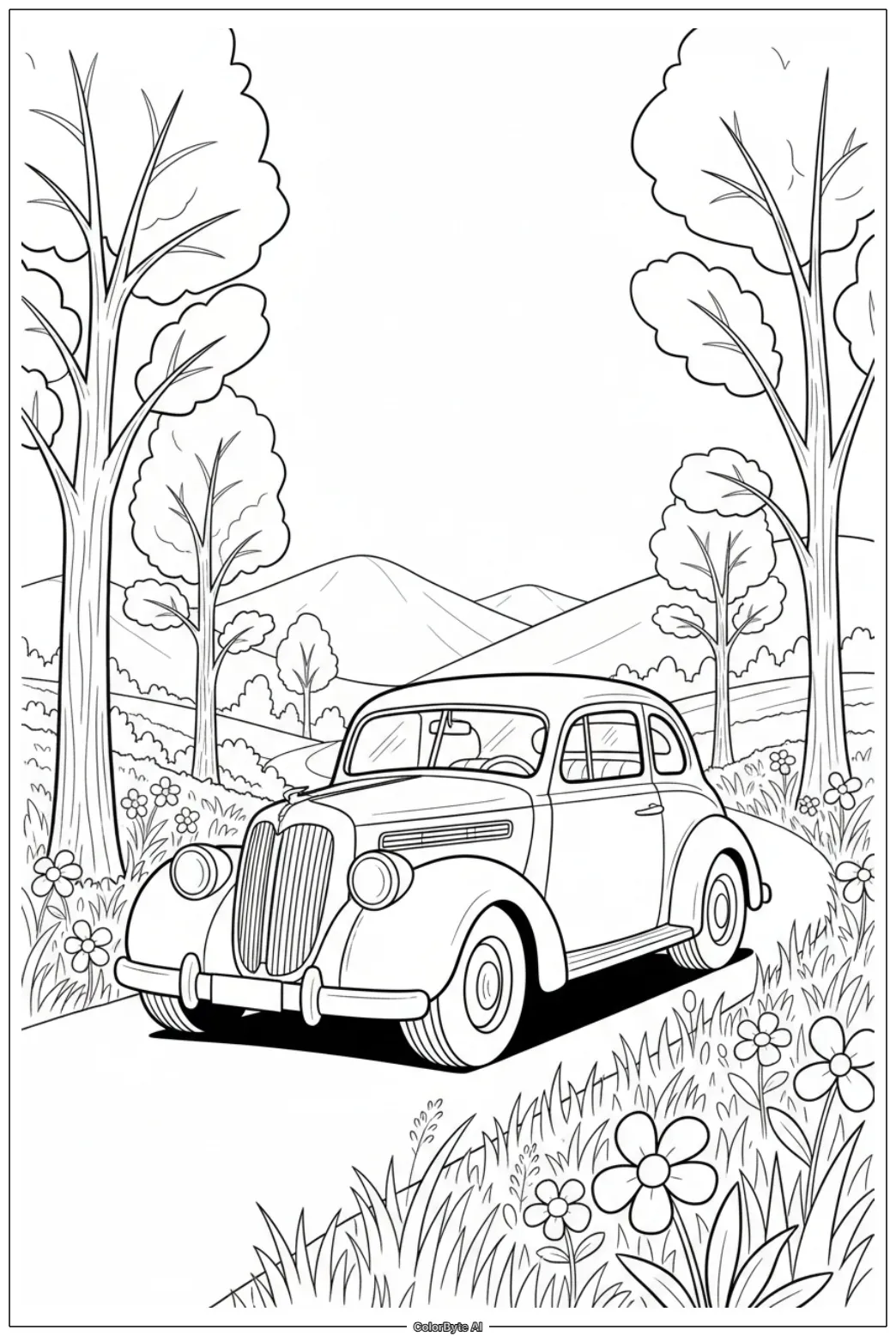 Vintage Sedan on Country Road