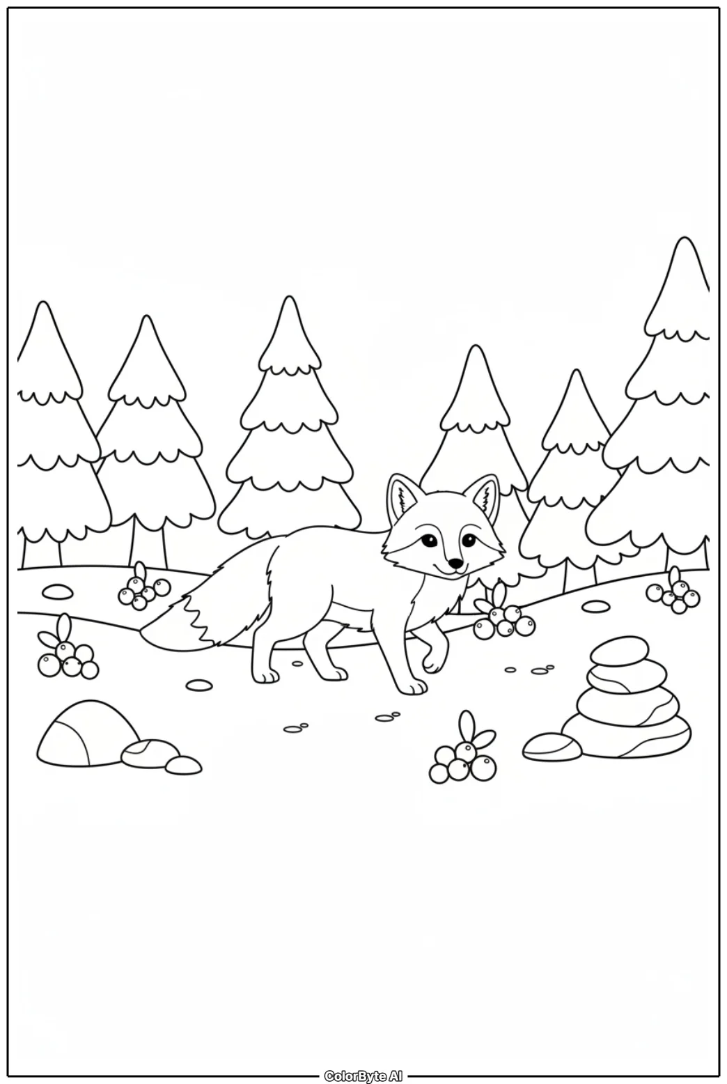 Cute Arctic Fox Walking Through Snow Forest